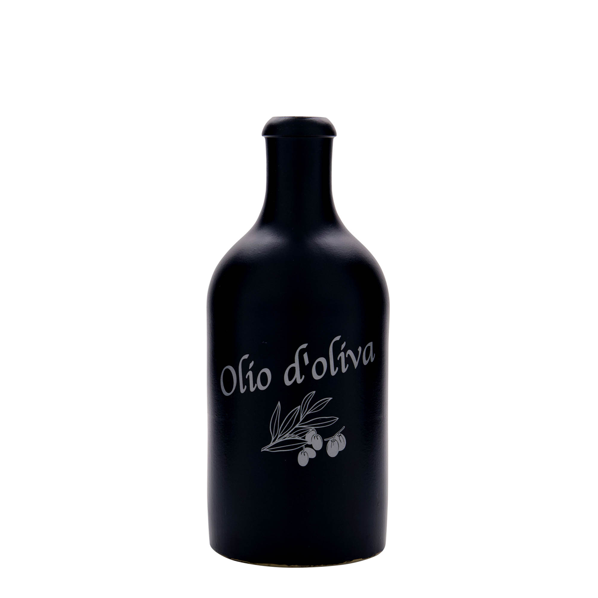500 ml dzbanek na olej, motyw: Olio d'Oliva, kamionka, czarny, wylew: korek