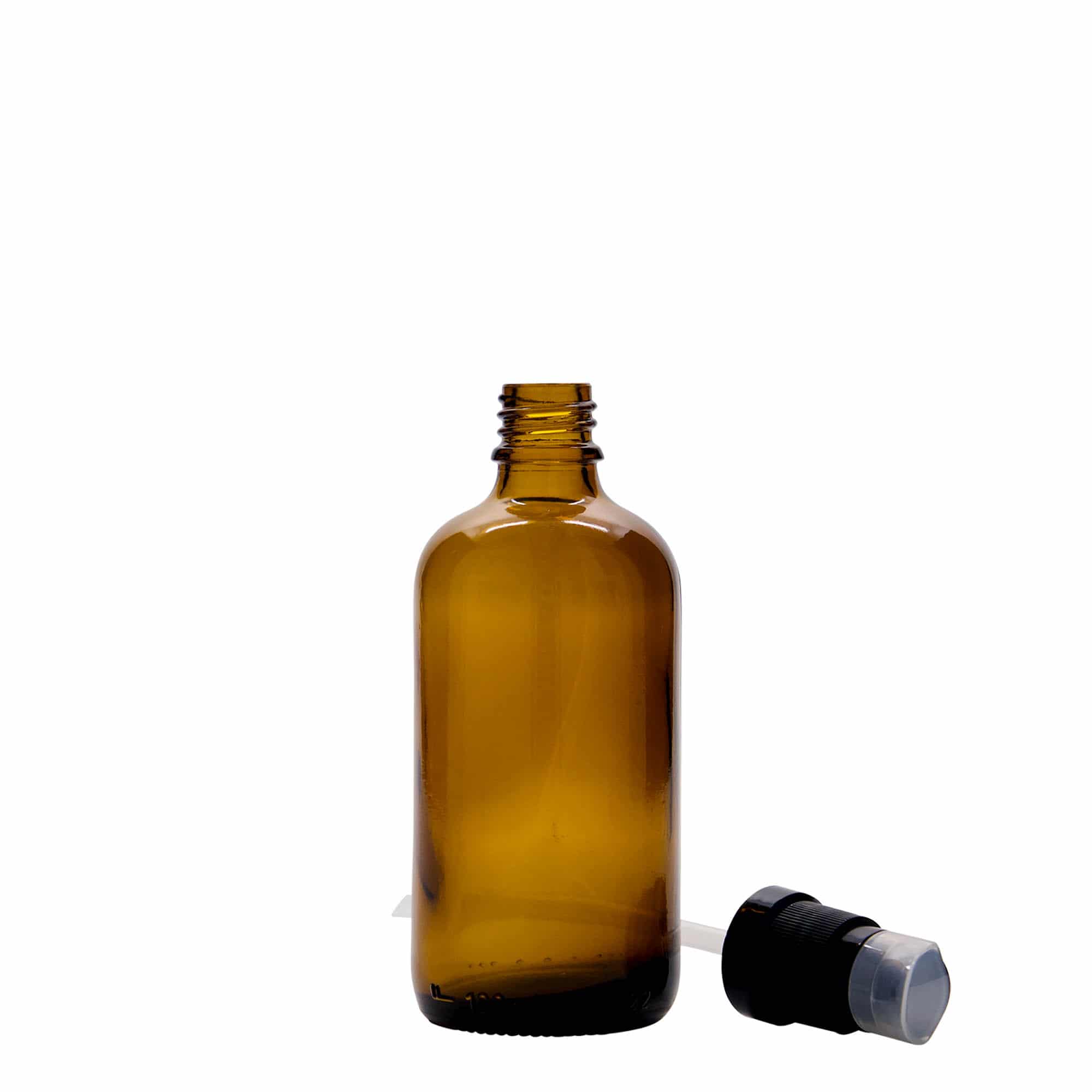 100 ml butelka farmaceutyczna z pompką do emulsji, szkło, kolor brązowy, zamknięcie: DIN 18