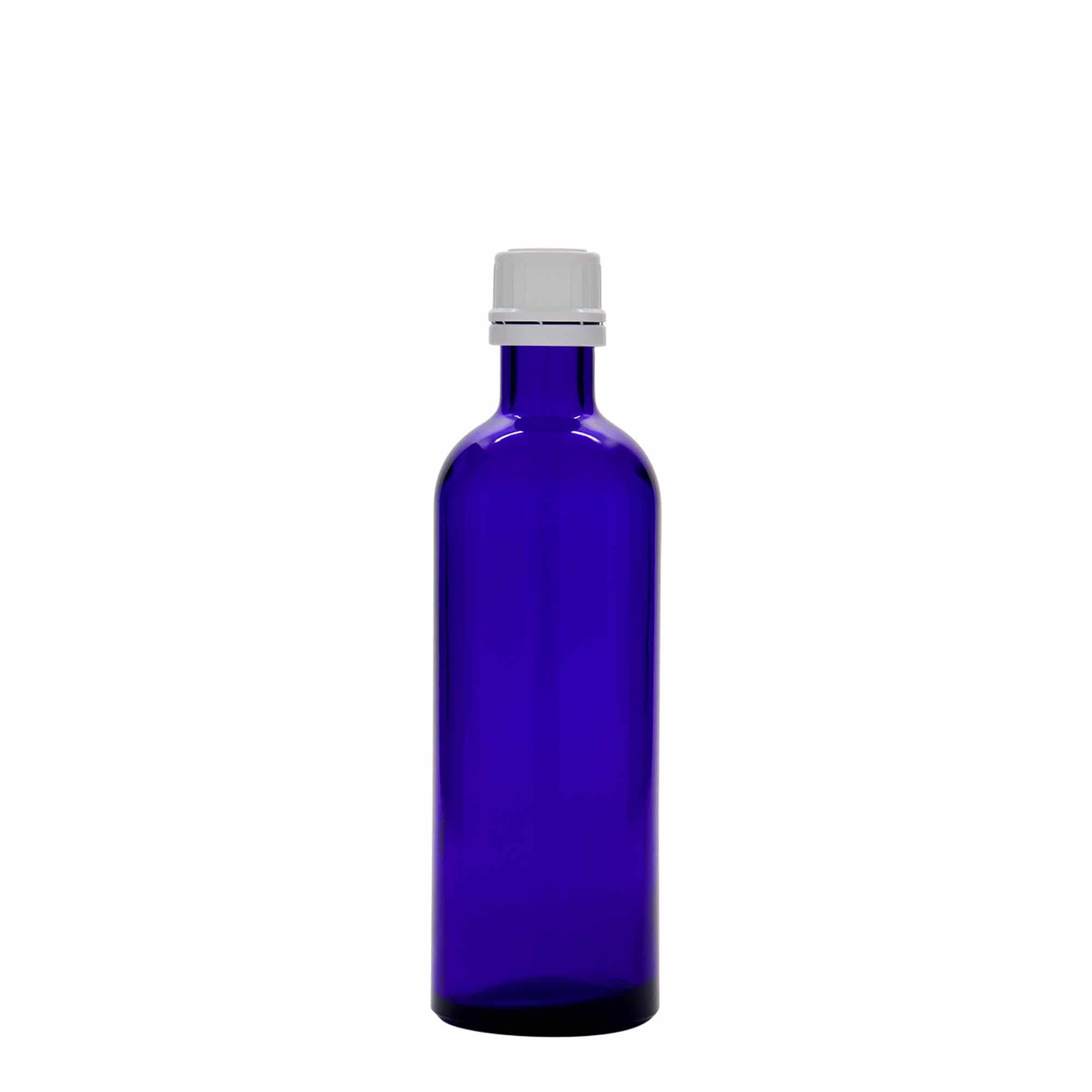 200 ml butelka farmaceutyczna, szkło, kolor błękit królewski, zamknięcie: DIN 22
