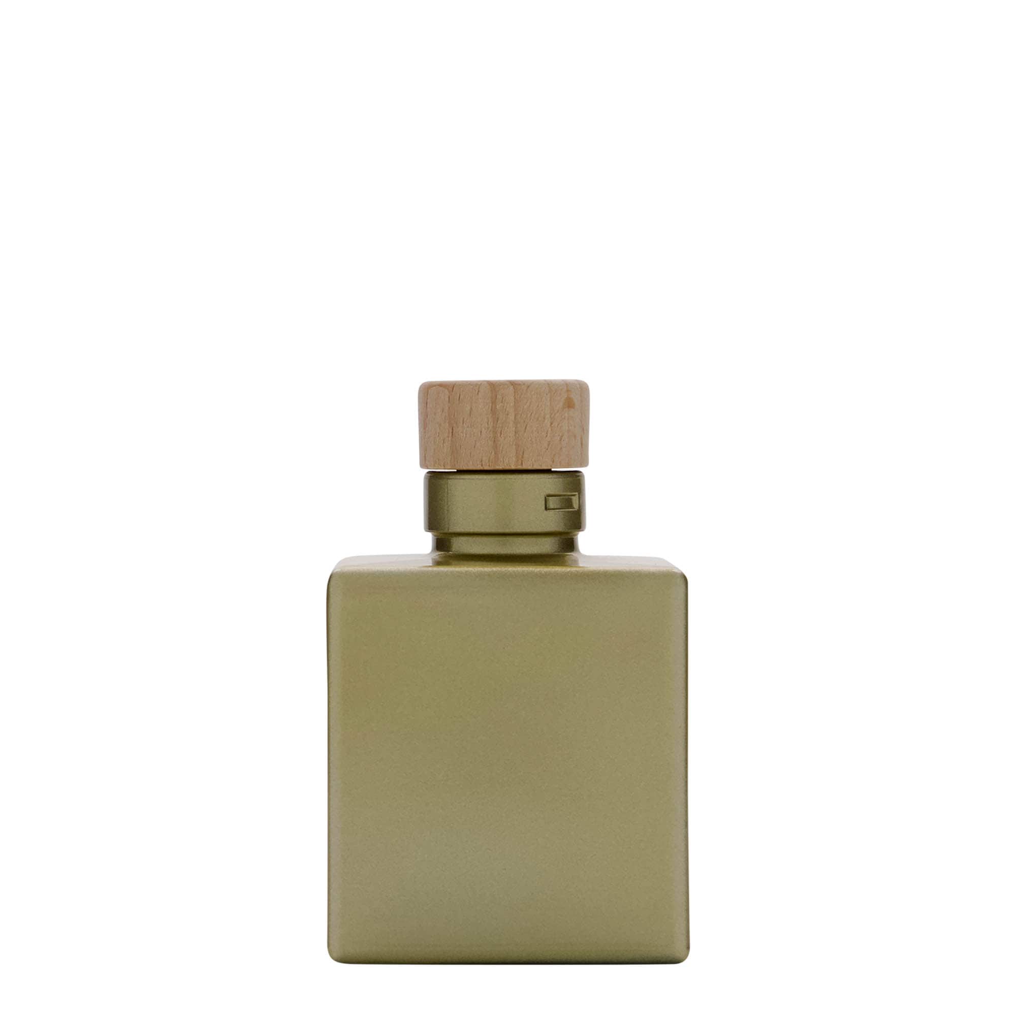 100 ml szklana butelka 'Cube', kwadratowa, złota, wylot: korek