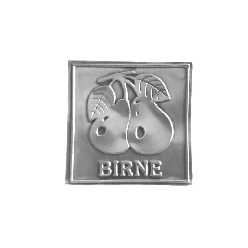 Etykieta cynowa 'Gruszka', kwadratowa, metal, kolor srebrny