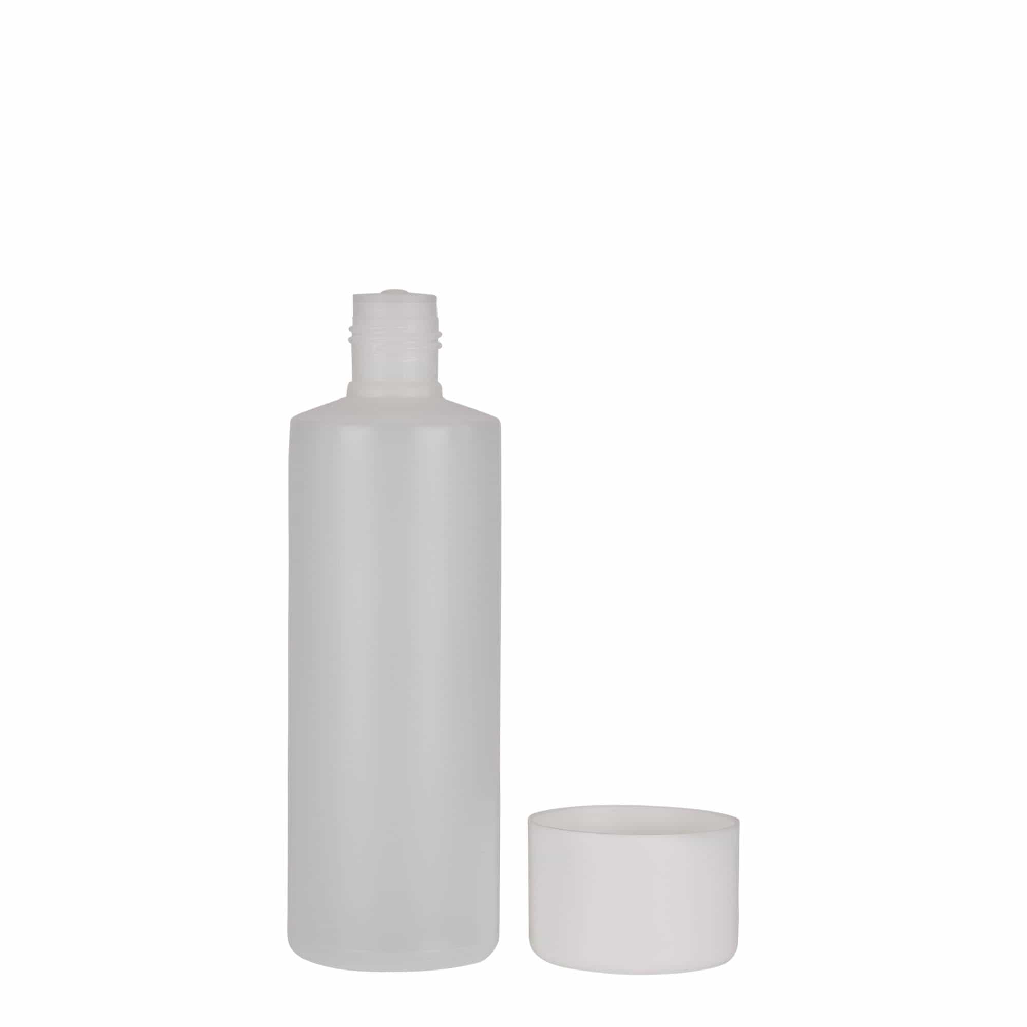 200 ml butelka okrągła, tworzywo sztuczne PE, naturalna, wylot: zakrętka