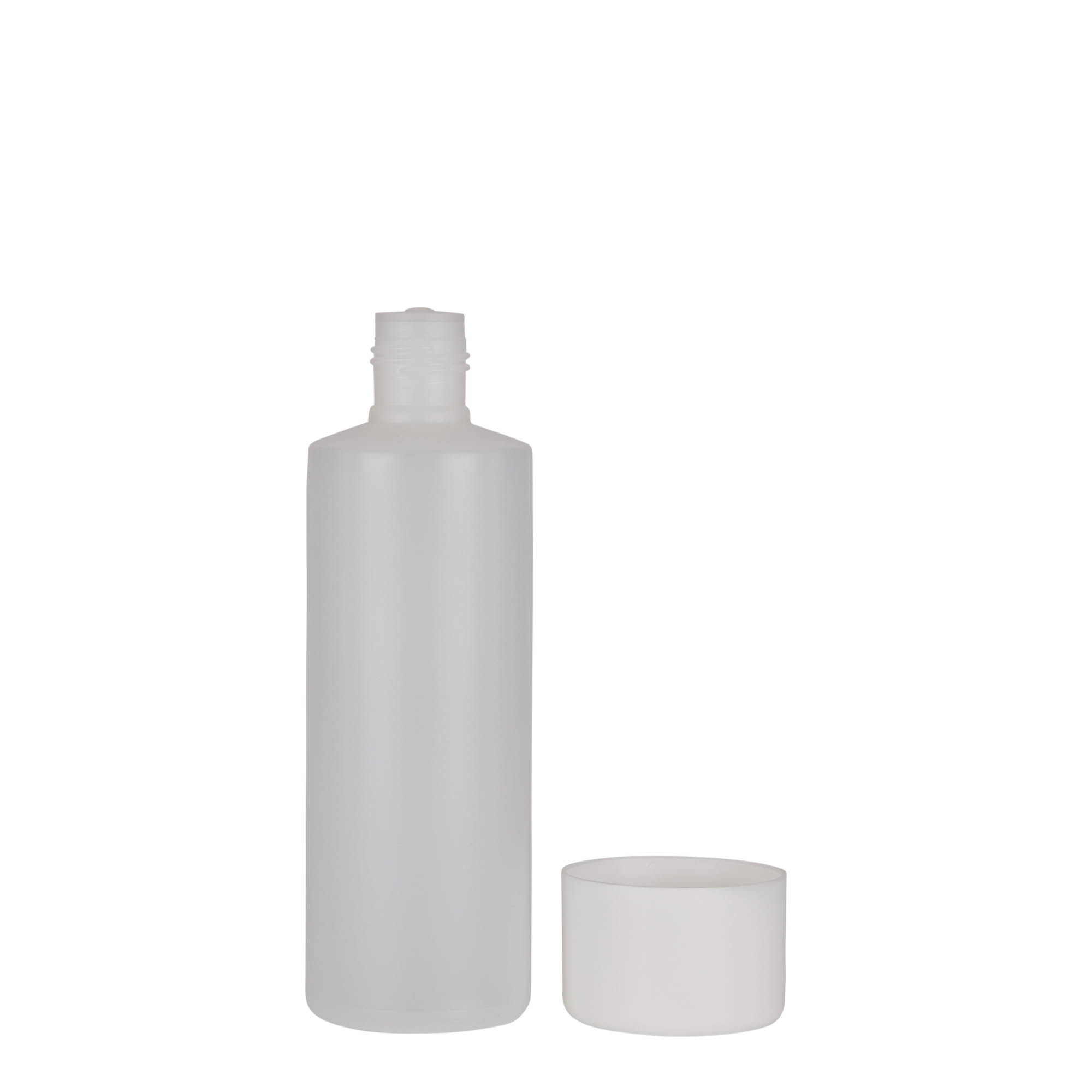 200 ml butelka okrągła, tworzywo sztuczne PE, naturalna, wylot: zakrętka 200 ml butelka okrągła, tworzywo sztuczne PE, naturalna, wylot: zakrętka