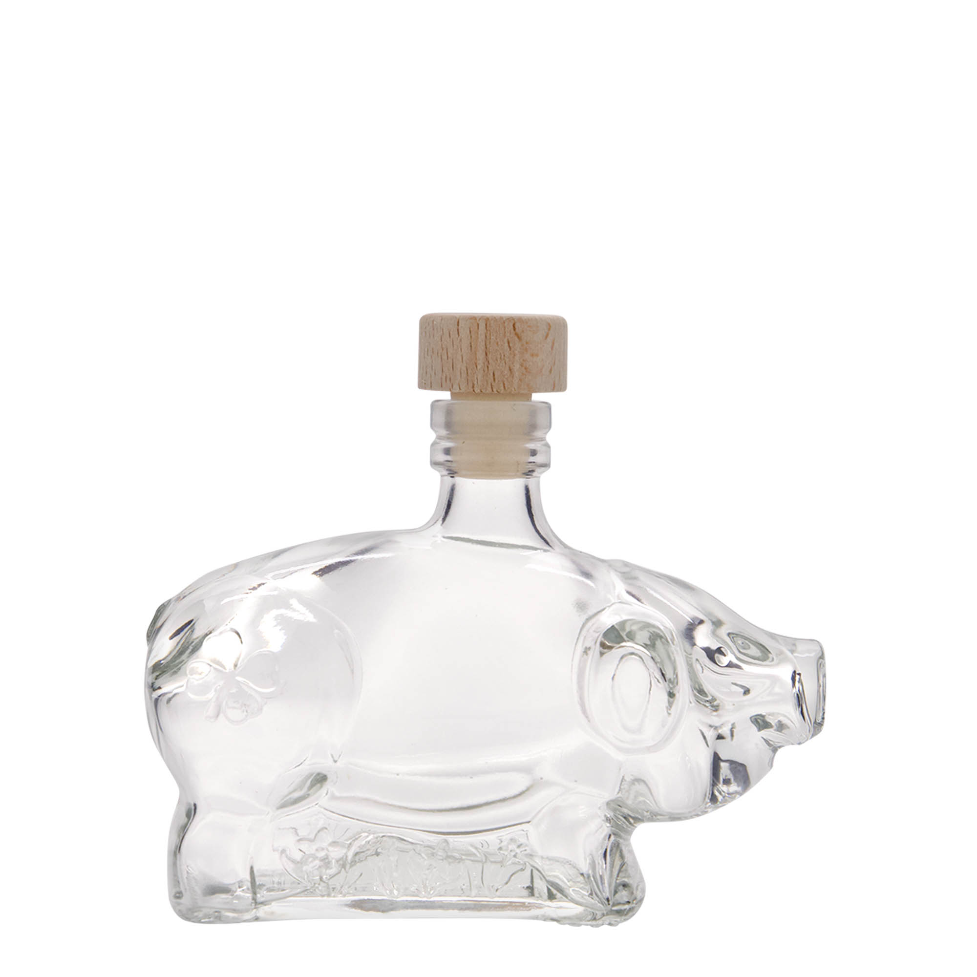 Butelka szklana 200 ml „Szczęśliwa świnka”, szyjka: korek Butelka szklana 200 ml „Szczęśliwa świnka”, szyjka: korek