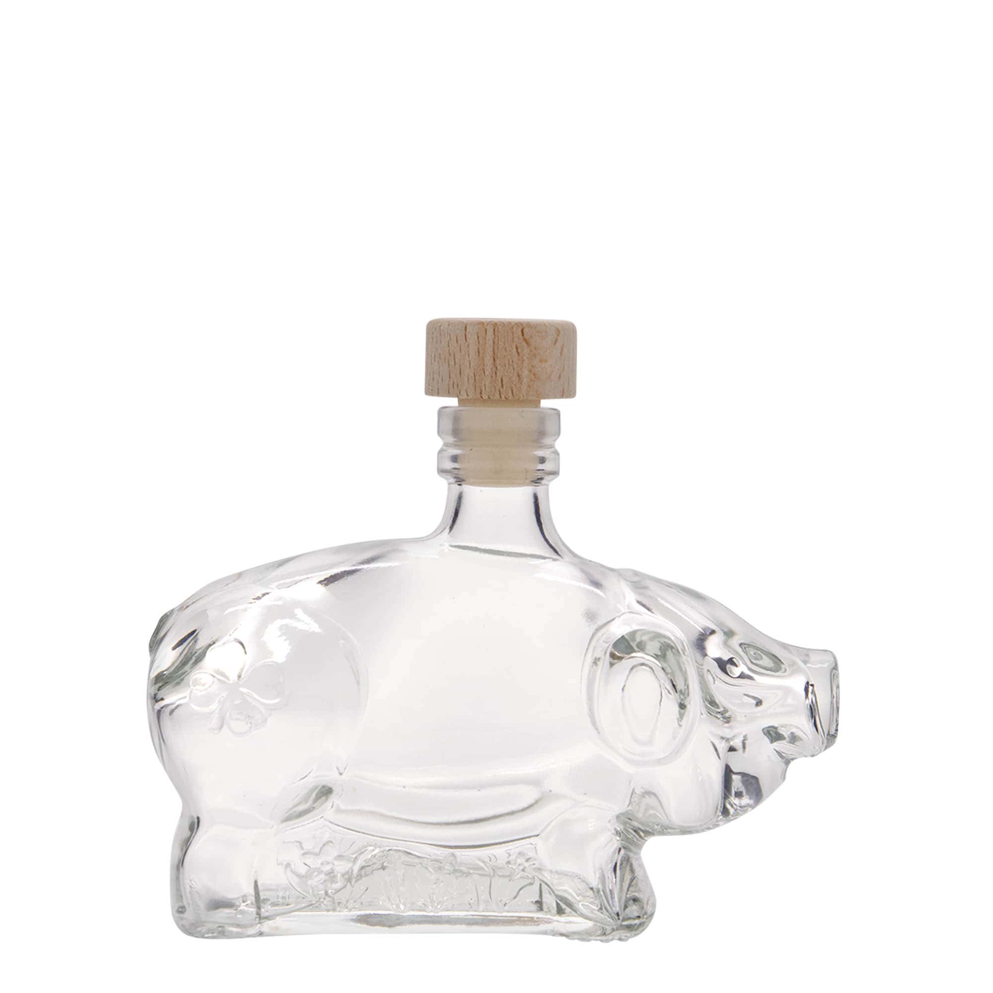 Butelka szklana 200 ml „Szczęśliwa świnka”, szyjka: korek