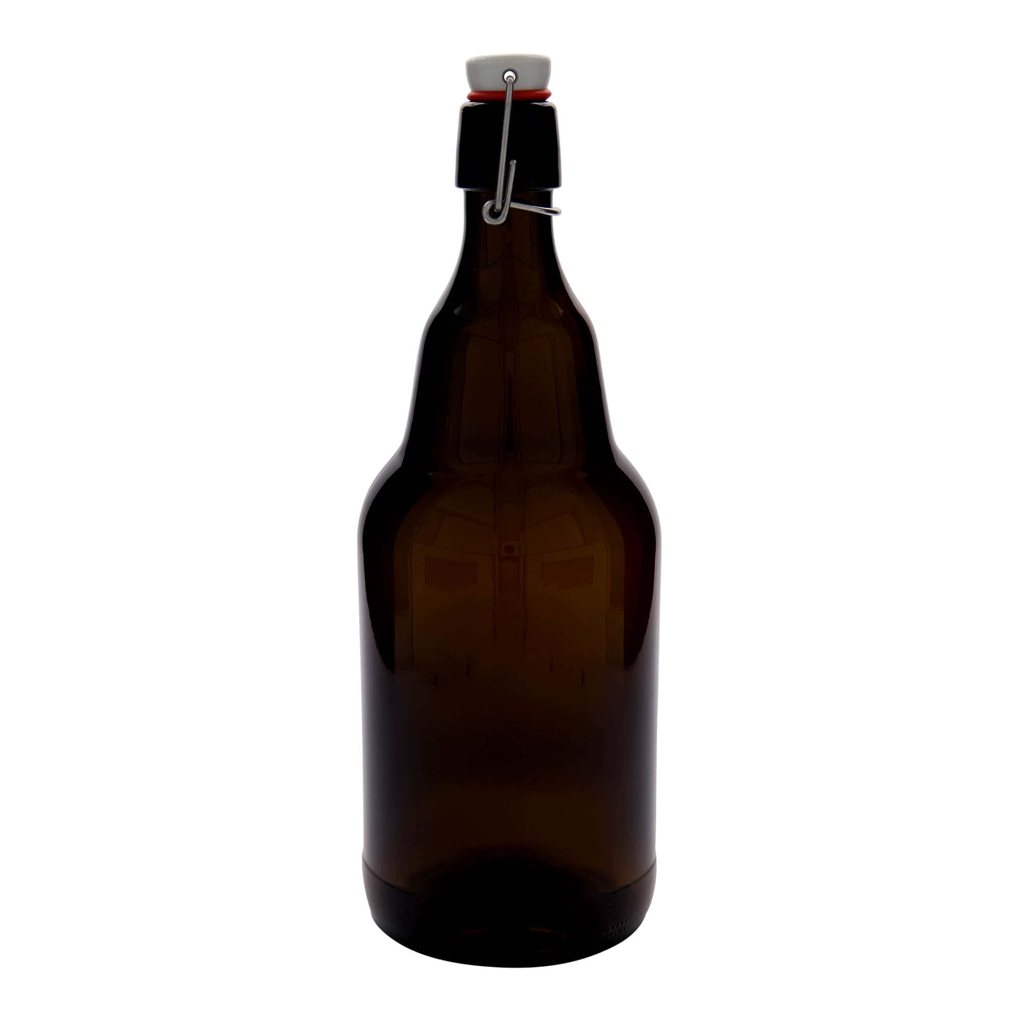 Butelka piwa 2.000 ml, szkło, brązowa, szyjka: zamknięcie na klips