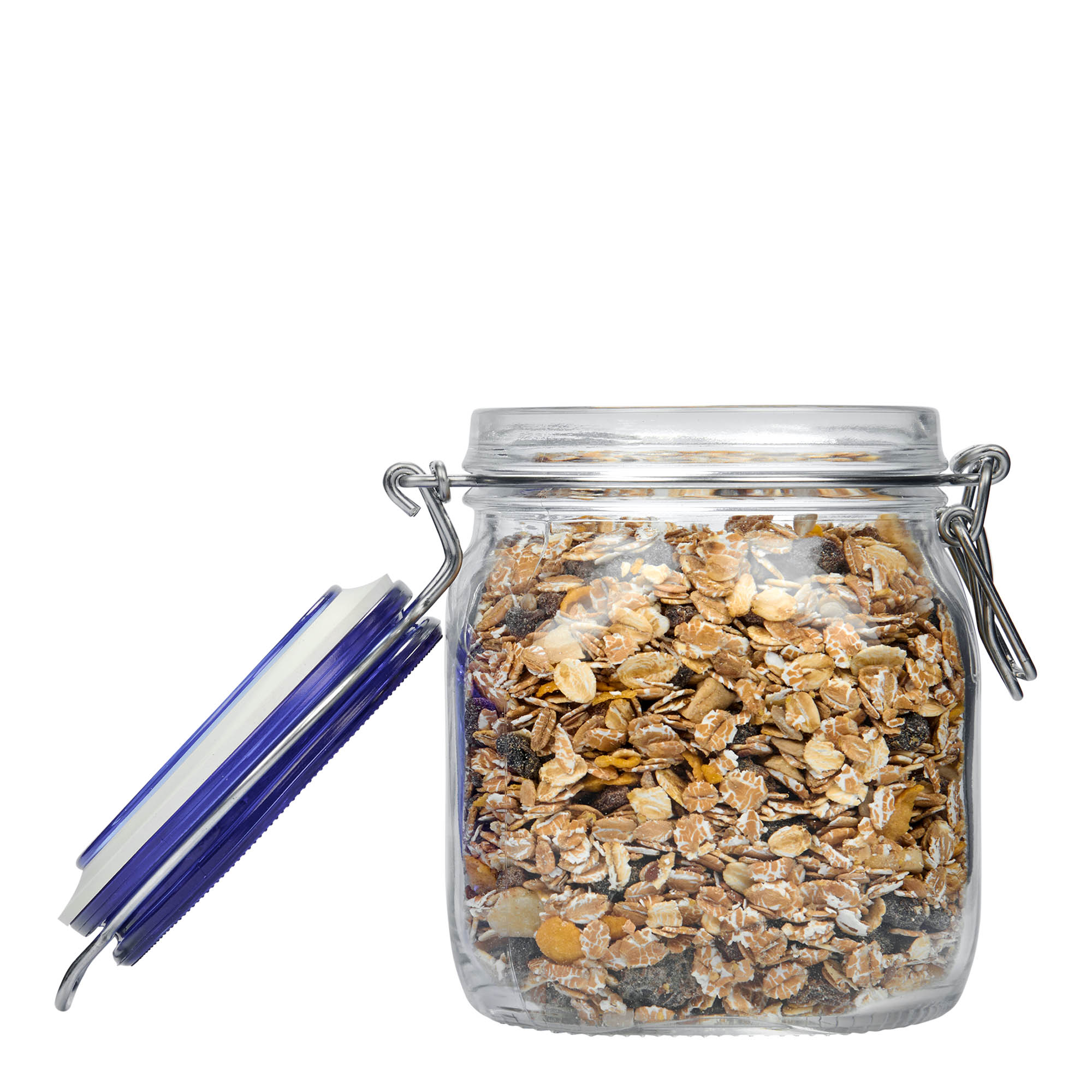 750 ml słoik z drucianym zamknięciem „Fido” z niebieską pokrywką, kwadratowy, otwór: zamknięcie drucianym zamkiem 750 ml słoik z drucianym zamknięciem „Fido” z niebieską pokrywką, kwadratowy, otwór: zamknięcie drucianym zamkiem