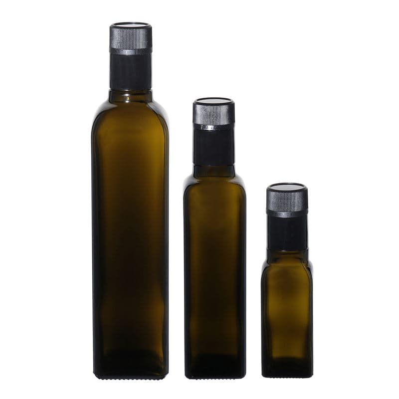 100 ml butelka na ocet/olej 'Quadra', szkło, kwadratowa, kolor zielony antyczny, zamknięcie: DOP