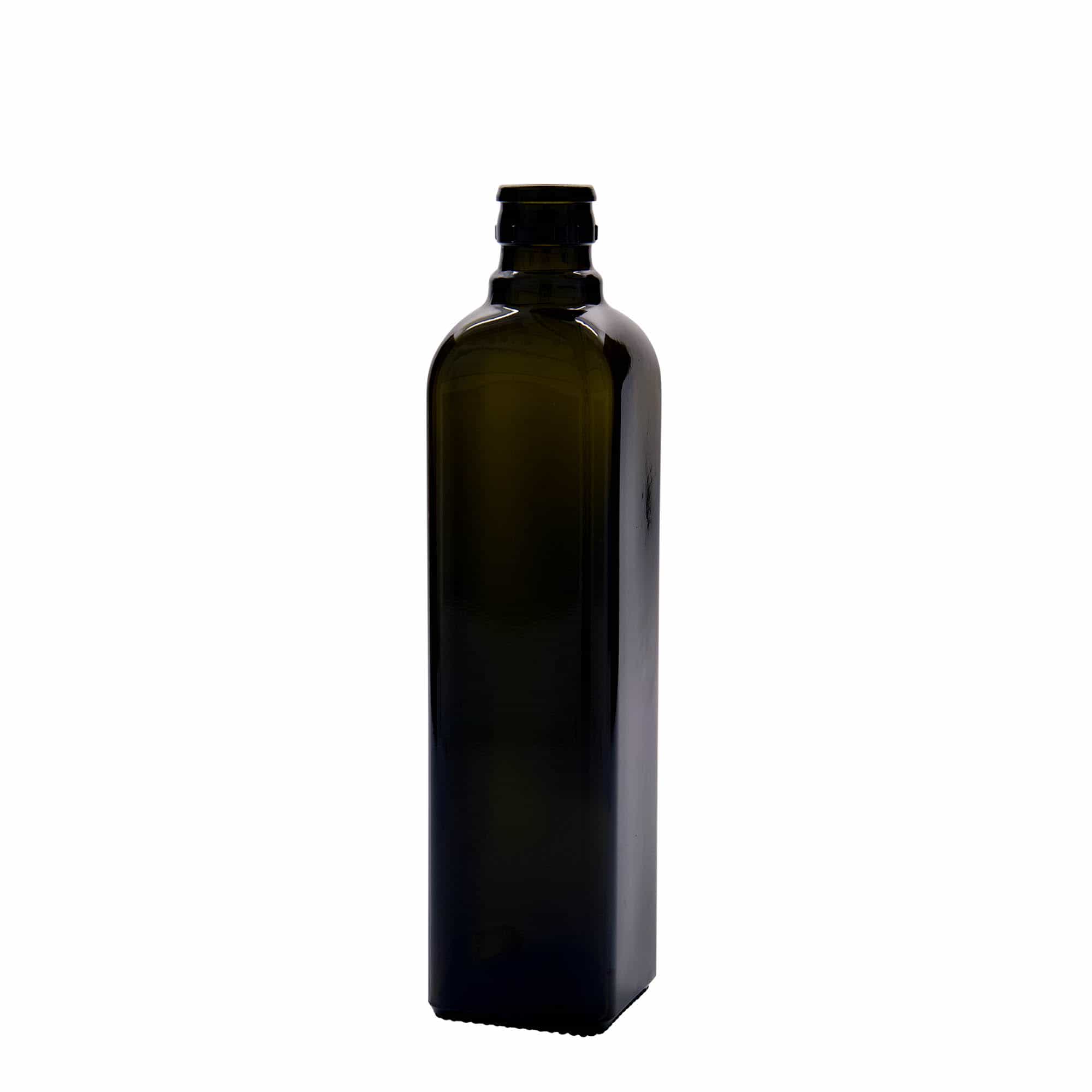 500 ml butelka na ocet/olej 'Quadra', szkło, kwadratowa, kolor zielony antyczny, zamknięcie: DOP