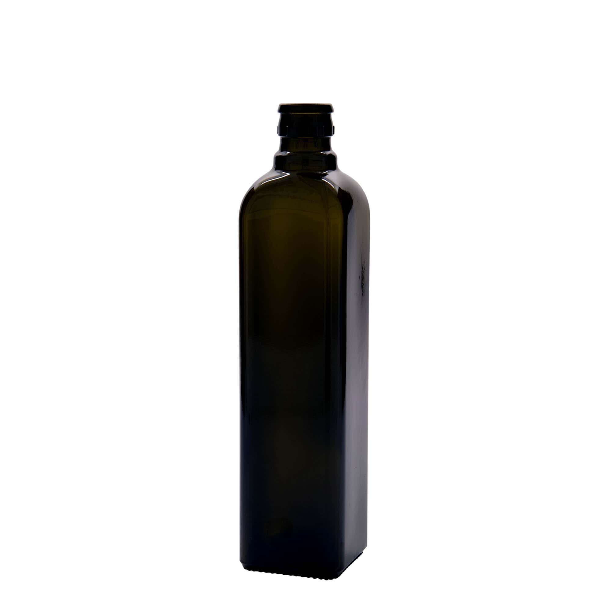 500 ml butelka na ocet/olej „Quadra”, szkło, kwadratowa, antyczny zielony, szyjka: DOP