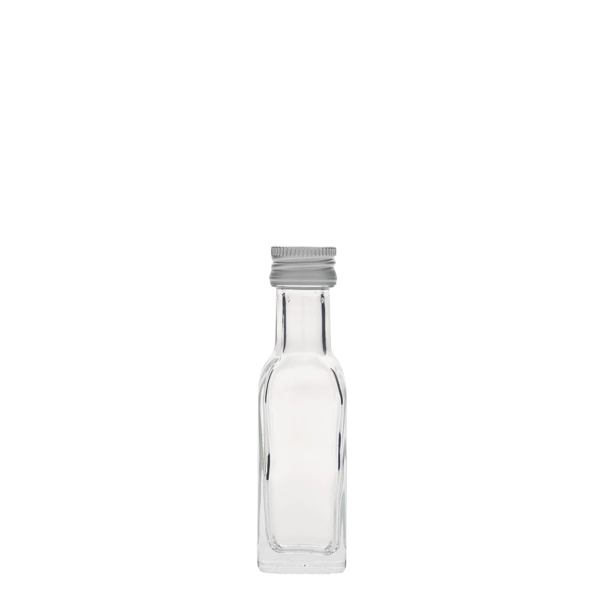 20 ml butelka szklana 'Marasca', kwadratowa, szyjka: PP 18 20 ml butelka szklana 'Marasca', kwadratowa, szyjka: PP 18