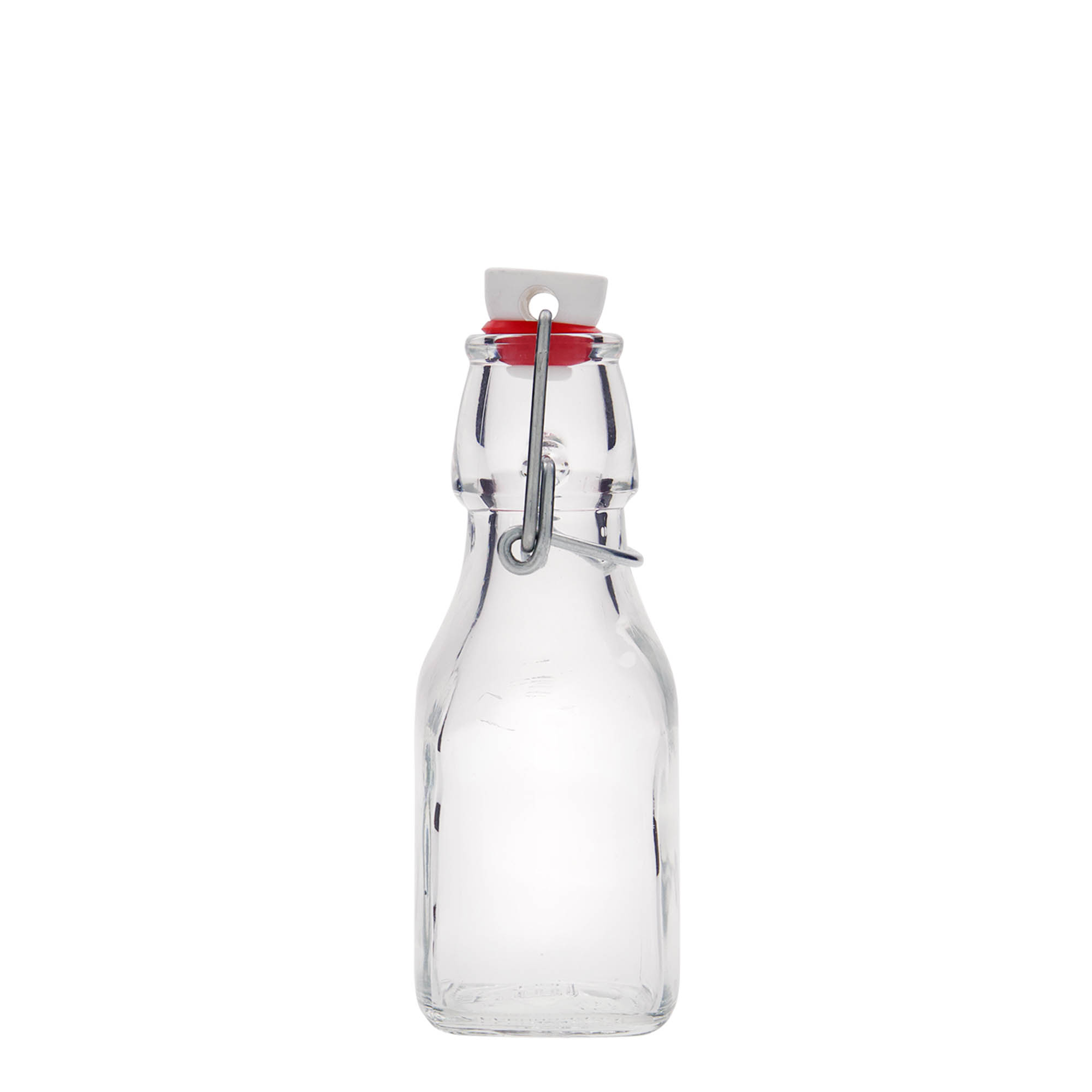 125 ml butelka szklana 'Swing', kwadratowa, zamknięcie: Zamknięcie pałąkowe