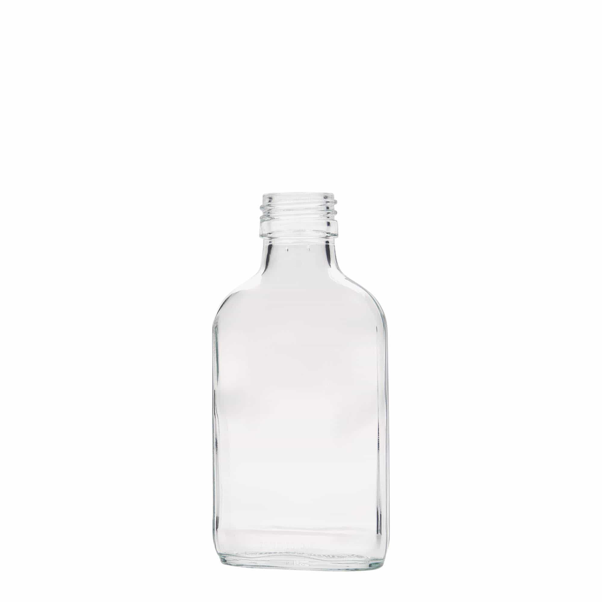 100 ml butelka kieszonkowa, prostokątna, szkło, gwint: PP 28