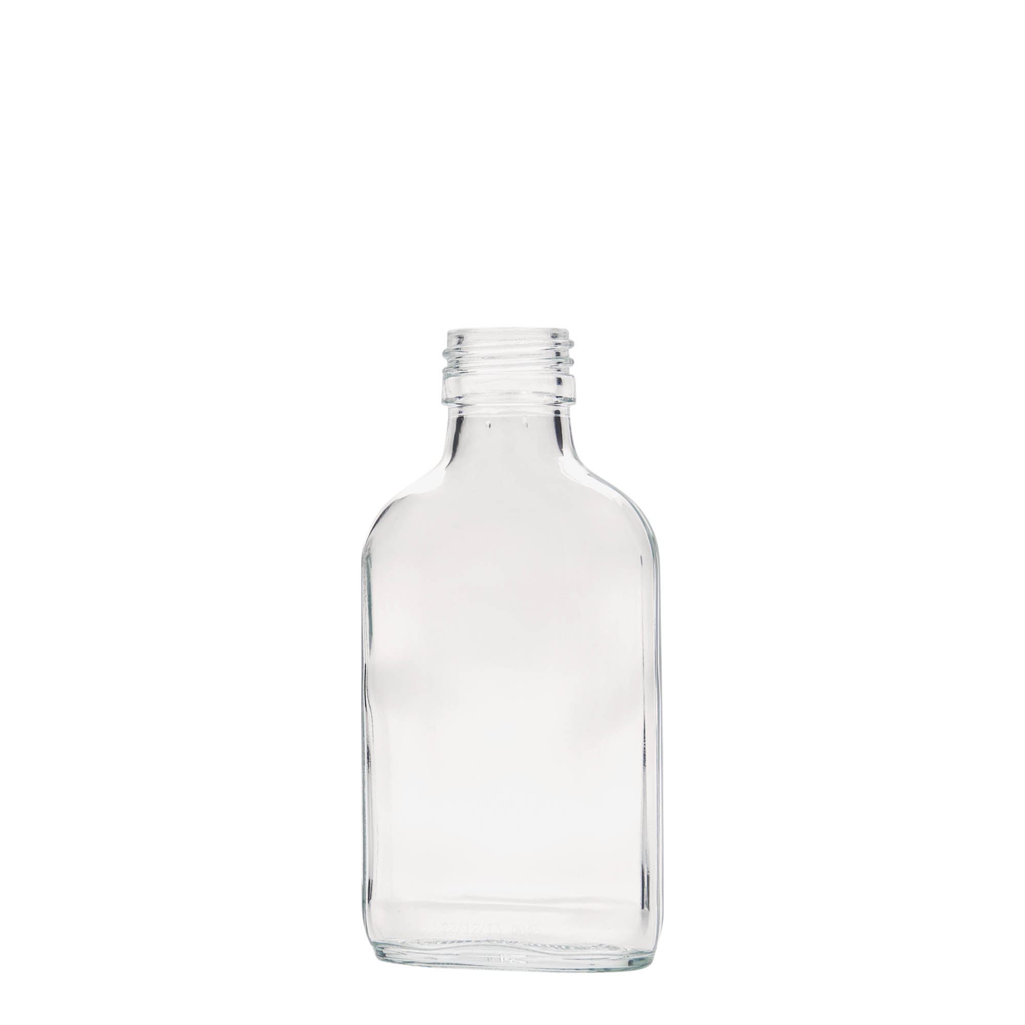 100 ml butelka kieszonkowa, prostokątna, szkło, gwint: PP 28 100 ml butelka kieszonkowa, prostokątna, szkło, gwint: PP 28