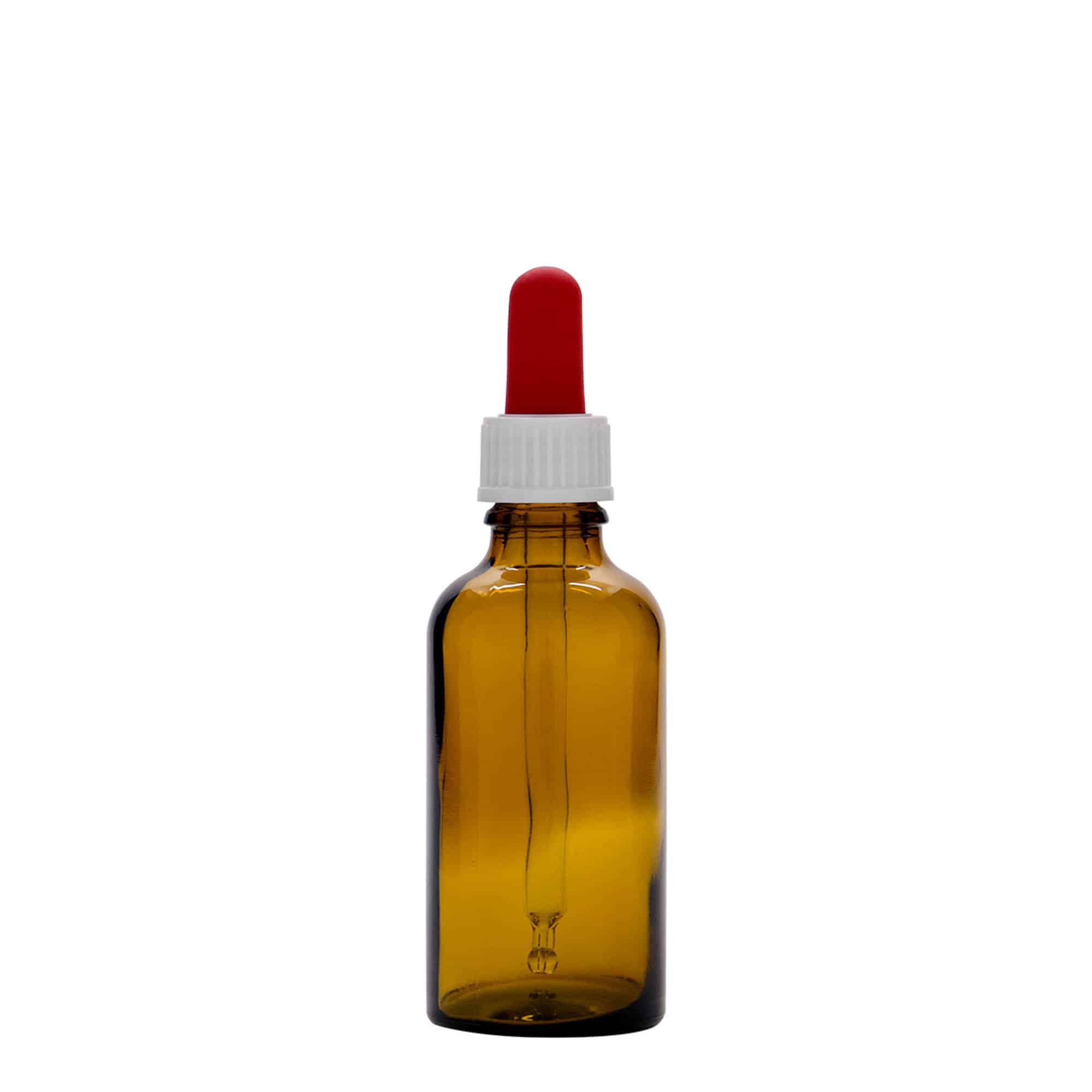 50 ml butelka z pipetą, medyczna, szkło, brązowo-czerwona, wylot: DIN 18