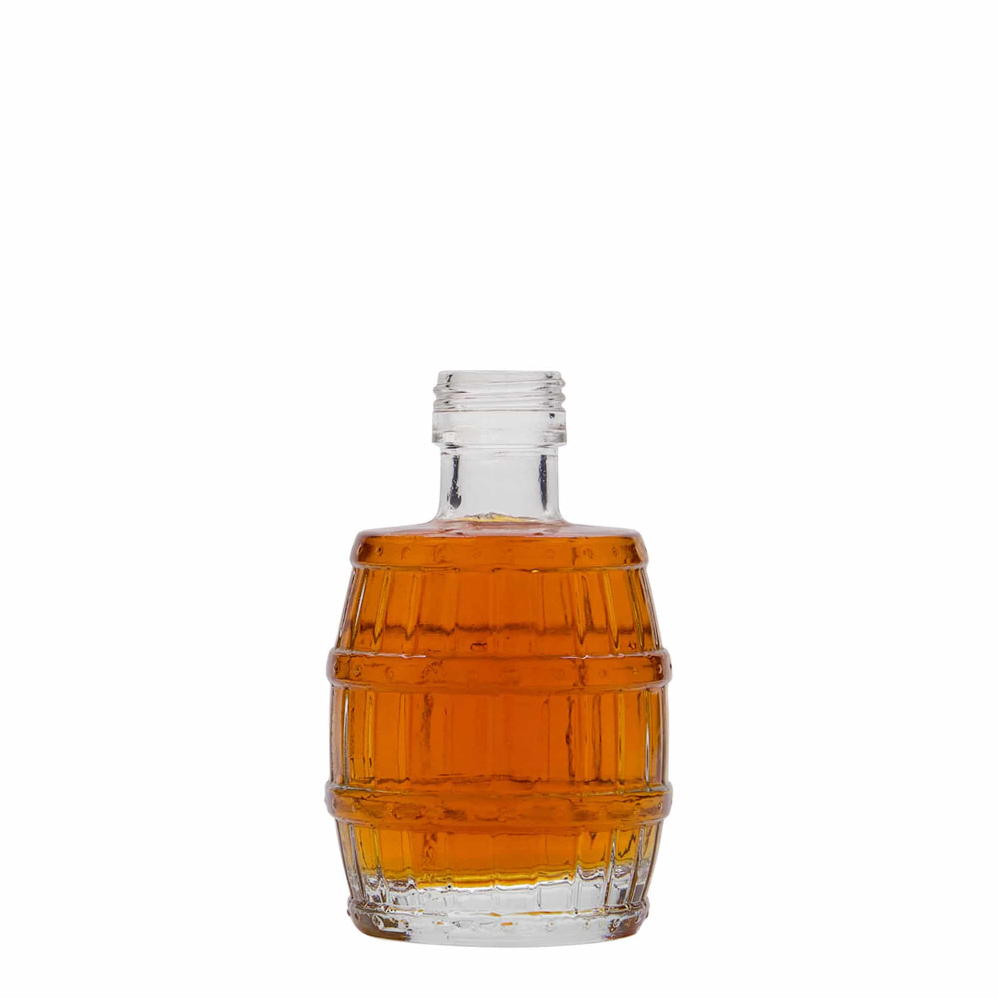 Butelka szklana 100 ml „beczka”, gwint: PP 24 Butelka szklana 100 ml „beczka”, gwint: PP 24