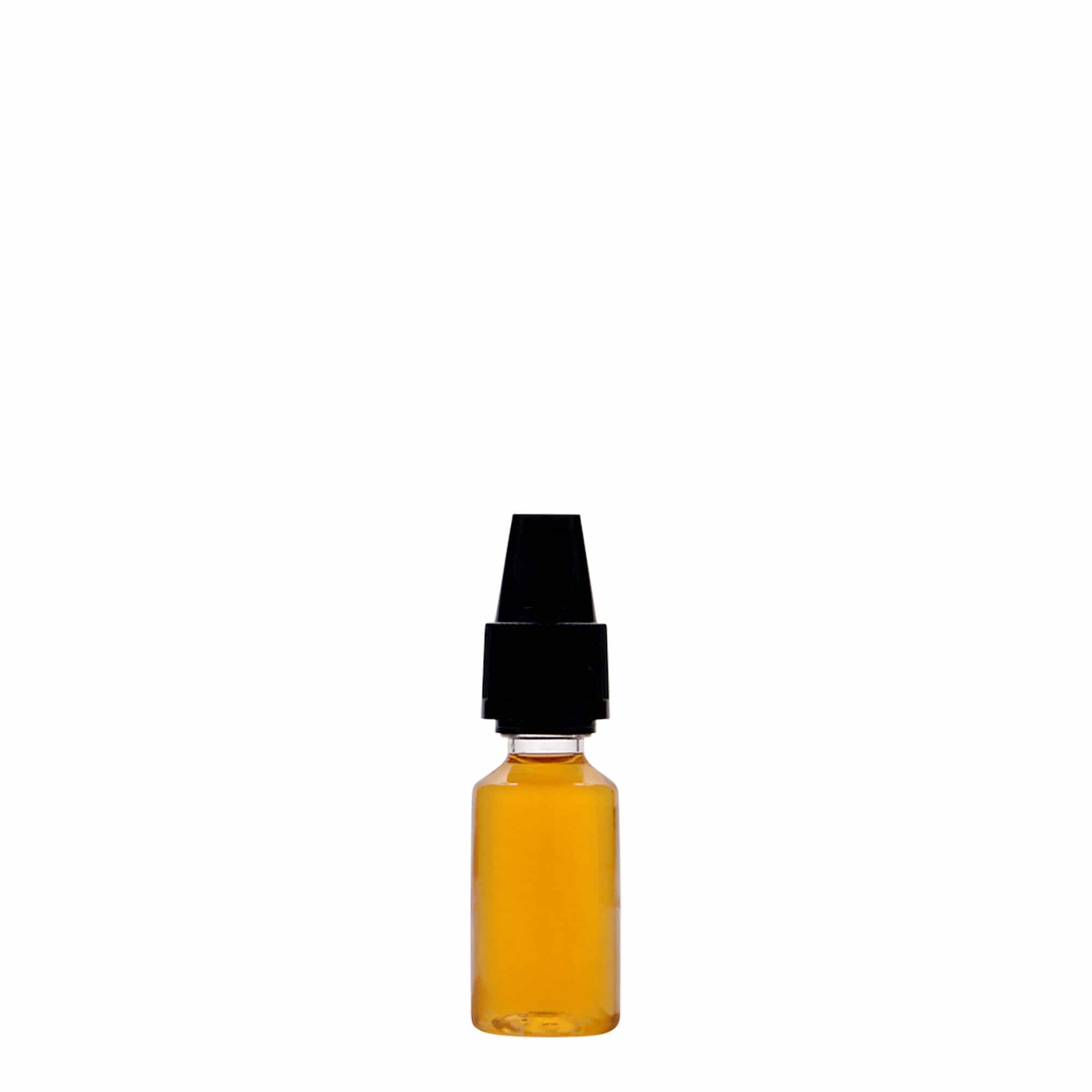 Butelka PET 10 ml „E-Liquid” z zabezpieczeniem jakościowym i zabezpieczeniem przed dziećmi, tworzywo sztuczne, zakończenie: zakrętka