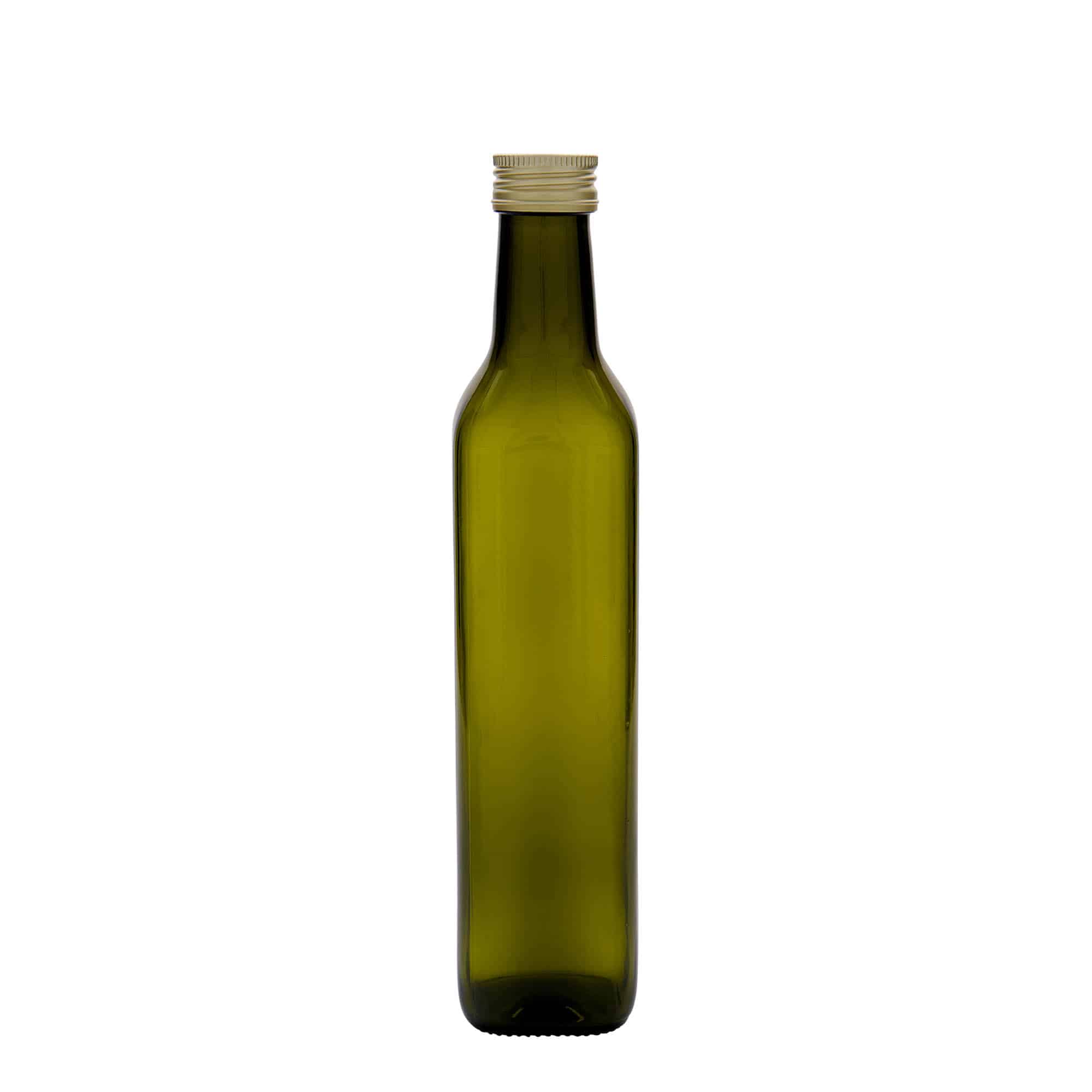 500 ml butelka szklana 'Marasca', kwadratowa, kolor zielony antyczny, zamknięcie: PP 31,5