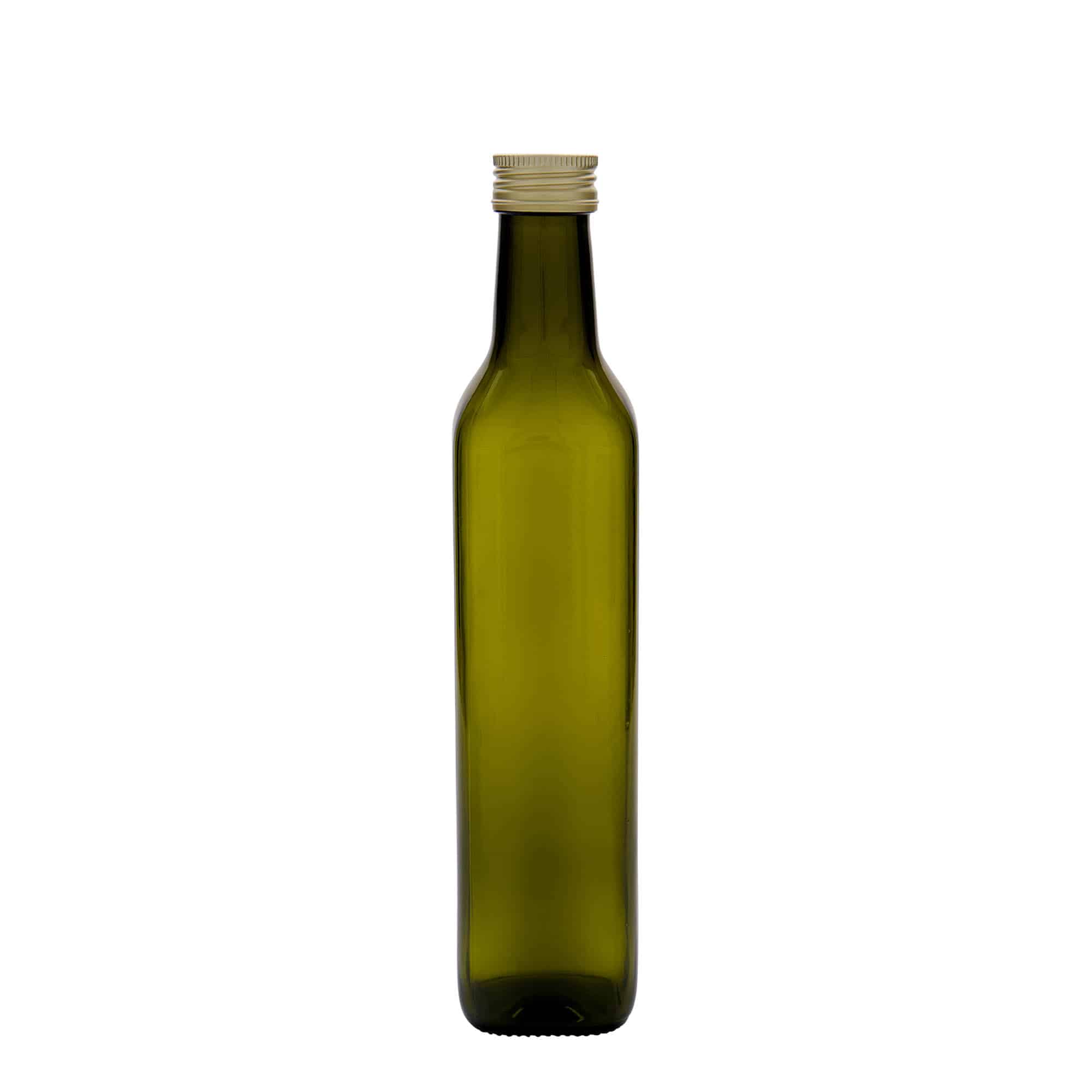 500 ml butelka szklana 'Marasca', kwadratowa, antyczny zielony, gwint: PP 31,5