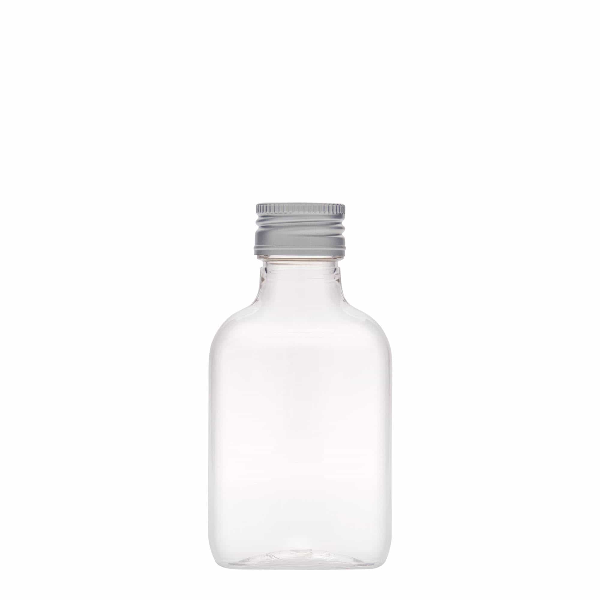 100 ml butelka piersiówka, owalna, tworzywo sztuczne PET, zamknięcie: PP 28