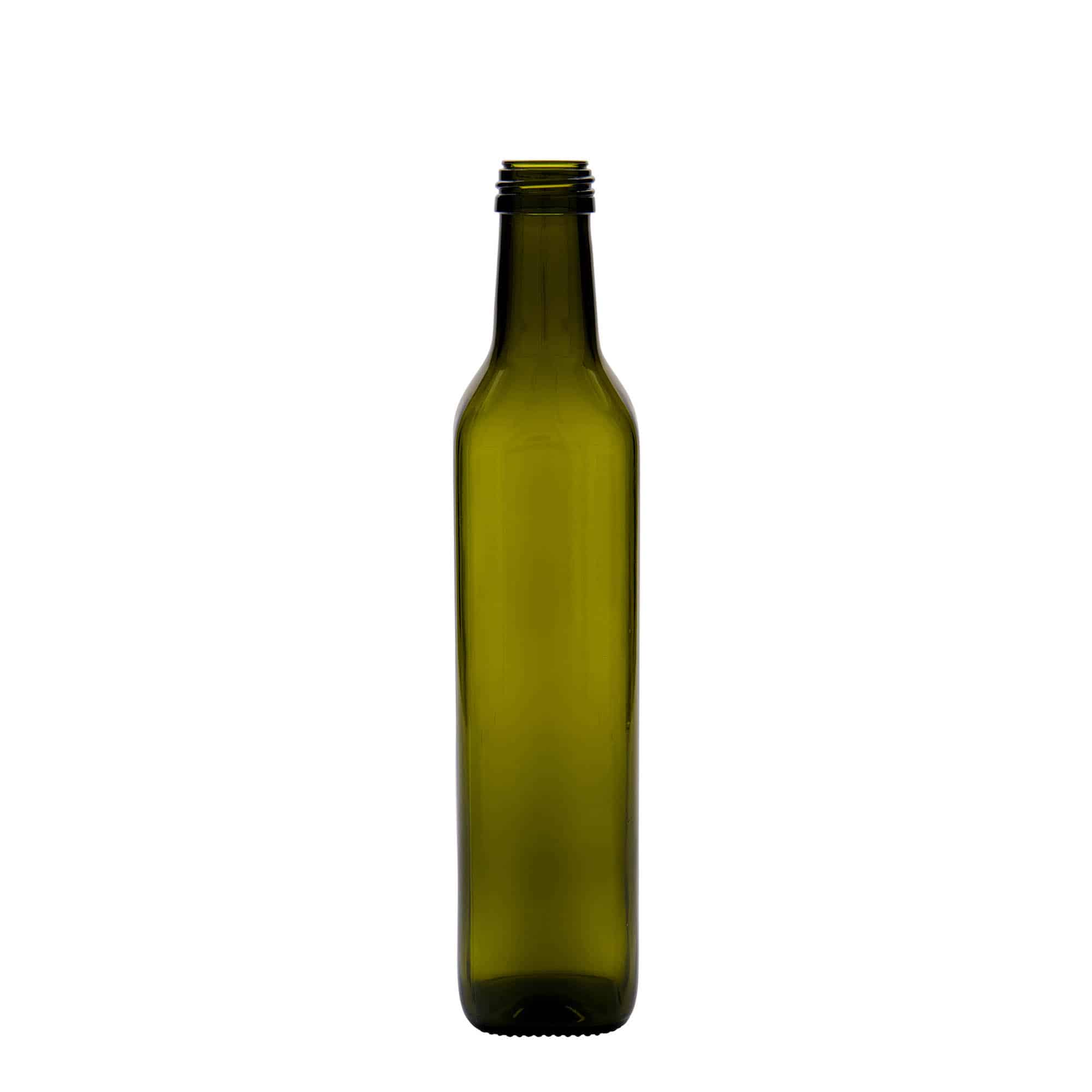 500 ml butelka szklana 'Marasca', kwadratowa, kolor zielony antyczny, zamknięcie: PP 31,5 500 ml butelka szklana 'Marasca', kwadratowa, kolor zielony antyczny, zamknięcie: PP 31,5