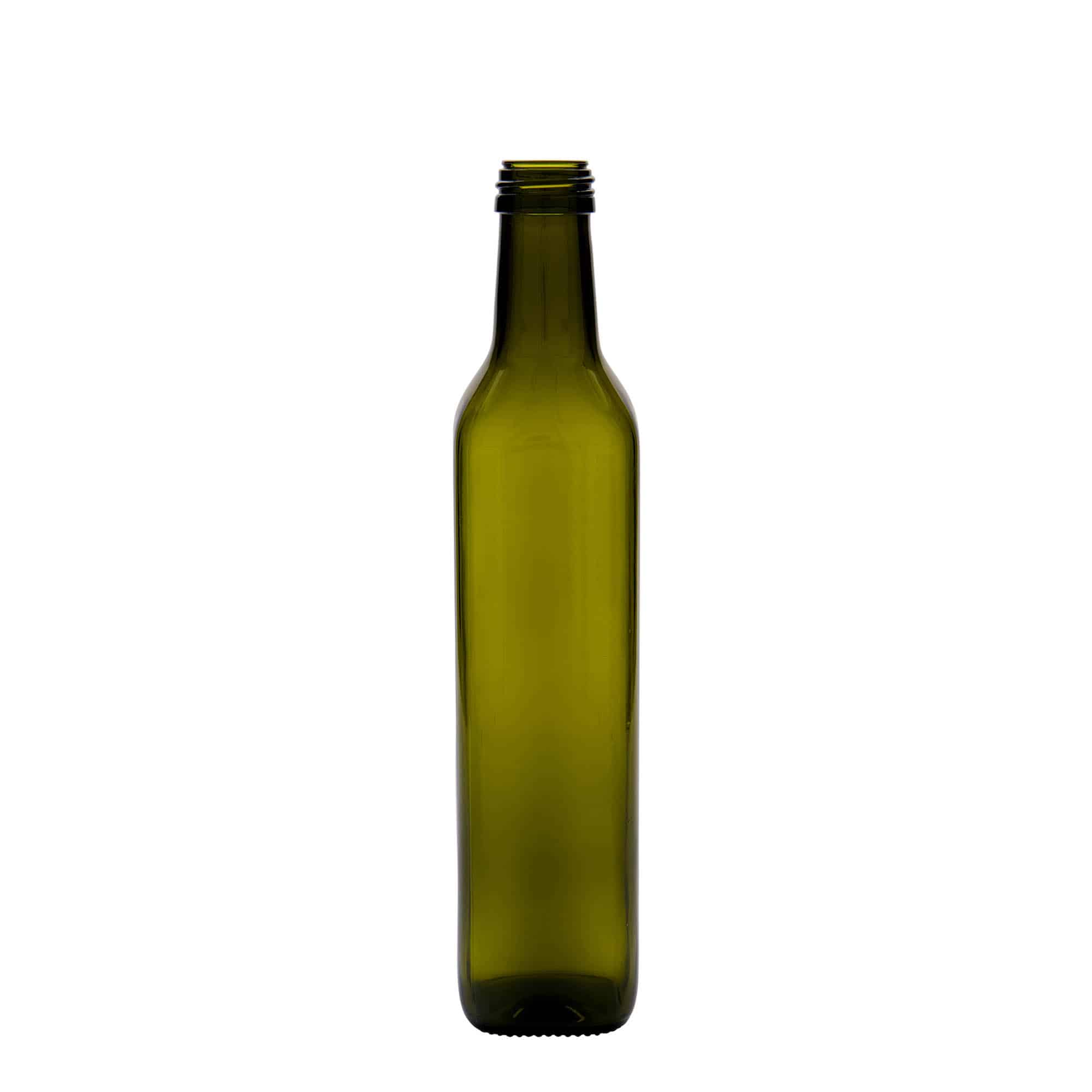 500 ml butelka szklana 'Marasca', kwadratowa, antyczny zielony, gwint: PP 31,5