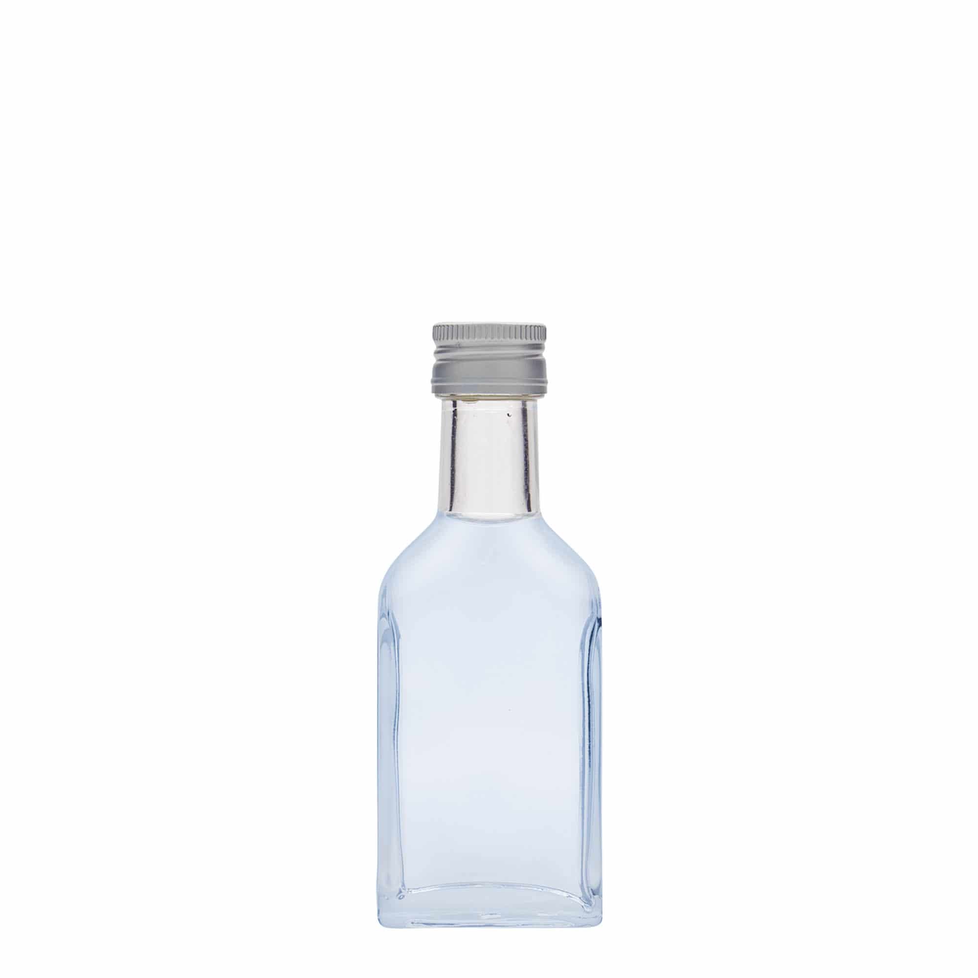 40 ml butelka piersiówka z długą szyjką, prostokątna, szkło, zamknięcie: PP 22