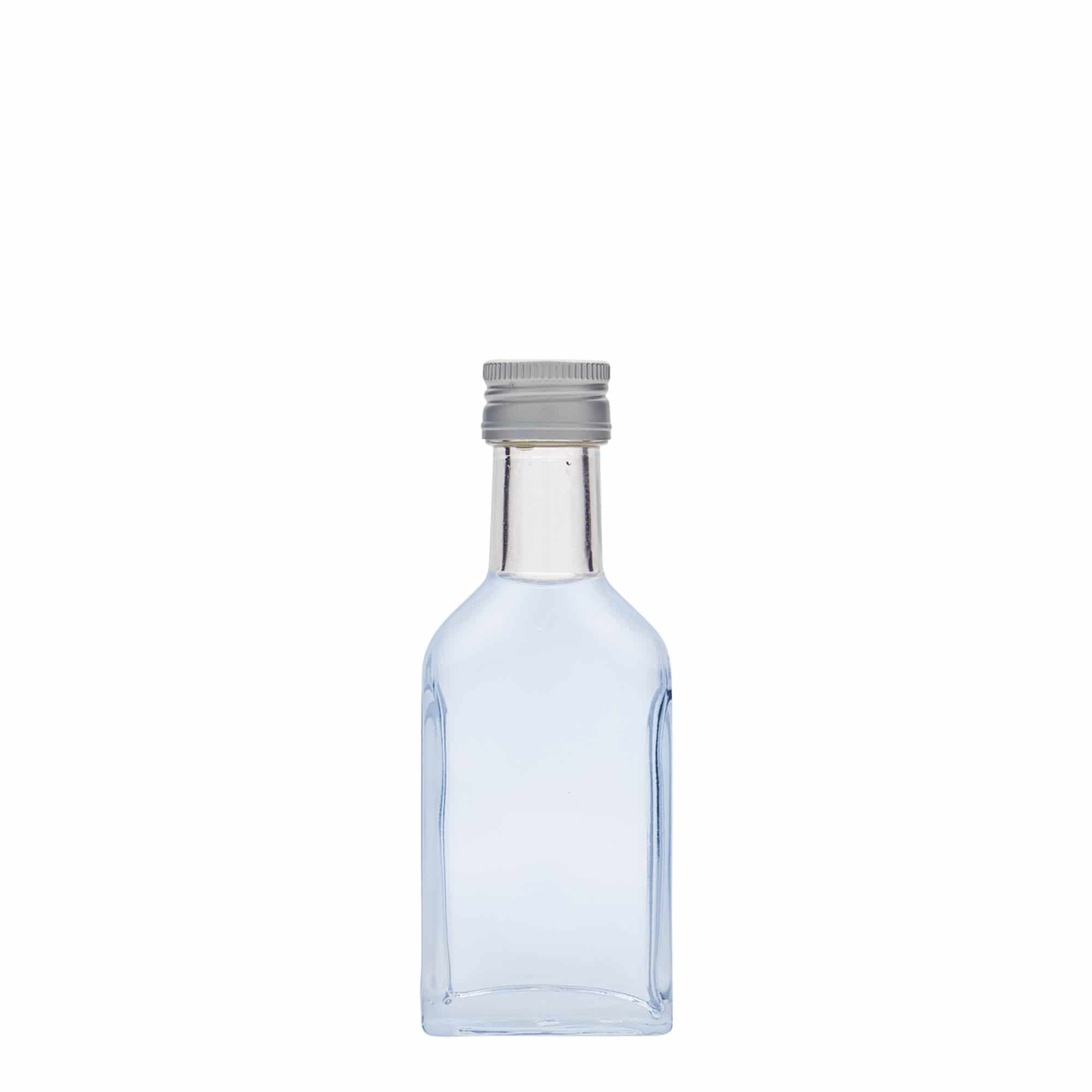 40 ml butelka kieszonkowa z długą szyjką, prostokątna, szkło, wlew: PP 22