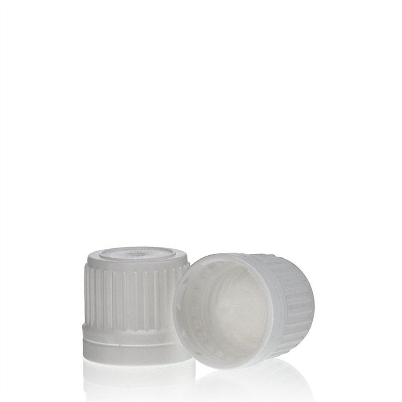 Zakrętka z wkładką przeciwkapową, tworzywo PE, biały, do szyjki: DIN 18 Zakrętka z wkładką przeciwkapową, tworzywo PE, biały, do szyjki: DIN 18