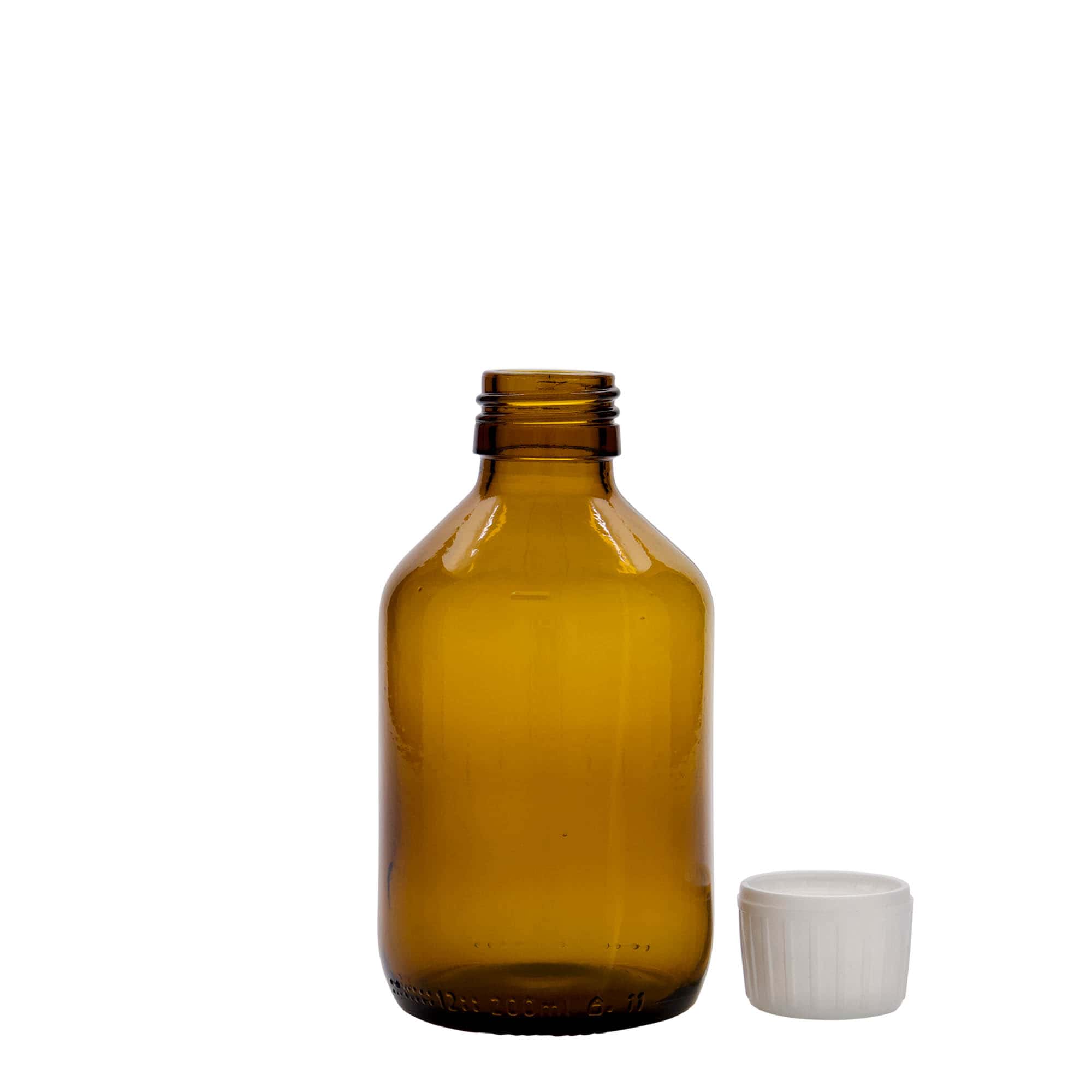 200 ml butelka medyczna, brązowa, szkło, gwint: PP 28