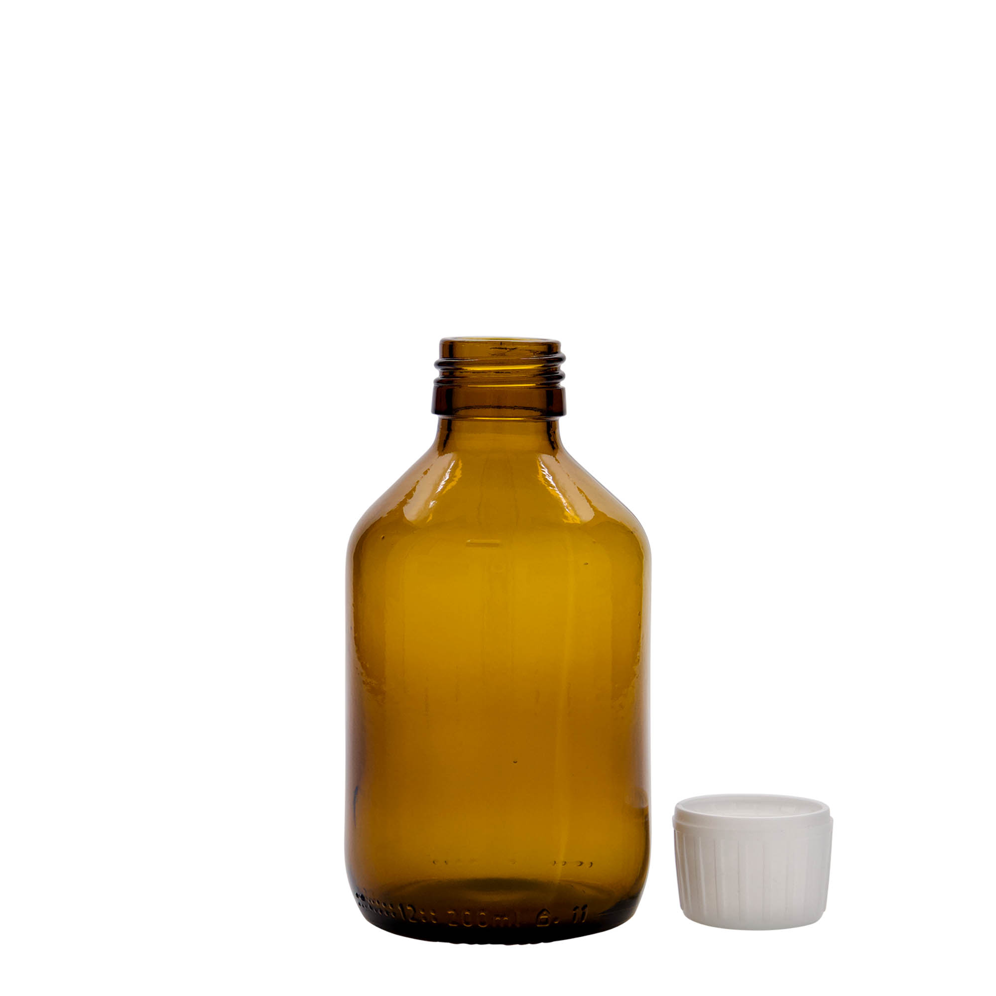 200 ml butelka medyczna, brązowa, szkło, gwint: PP 28 200 ml butelka medyczna, brązowa, szkło, gwint: PP 28