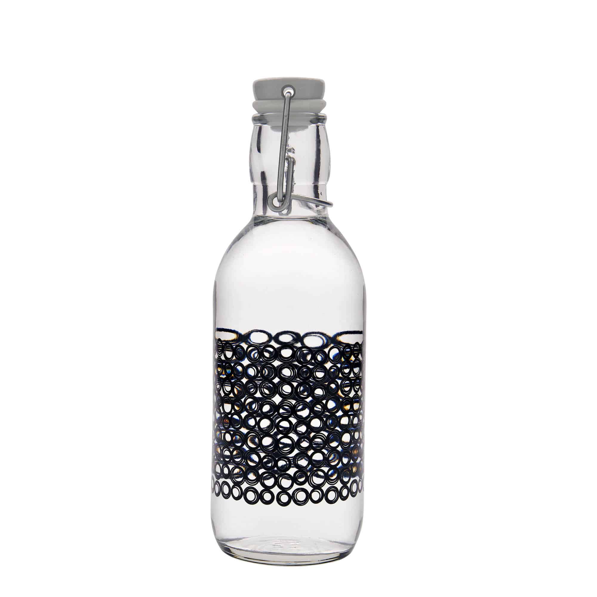 500 ml butelka szklana 'Emilia', wzór: circola nero, zamknięcie: Zamknięcie pałąkowe