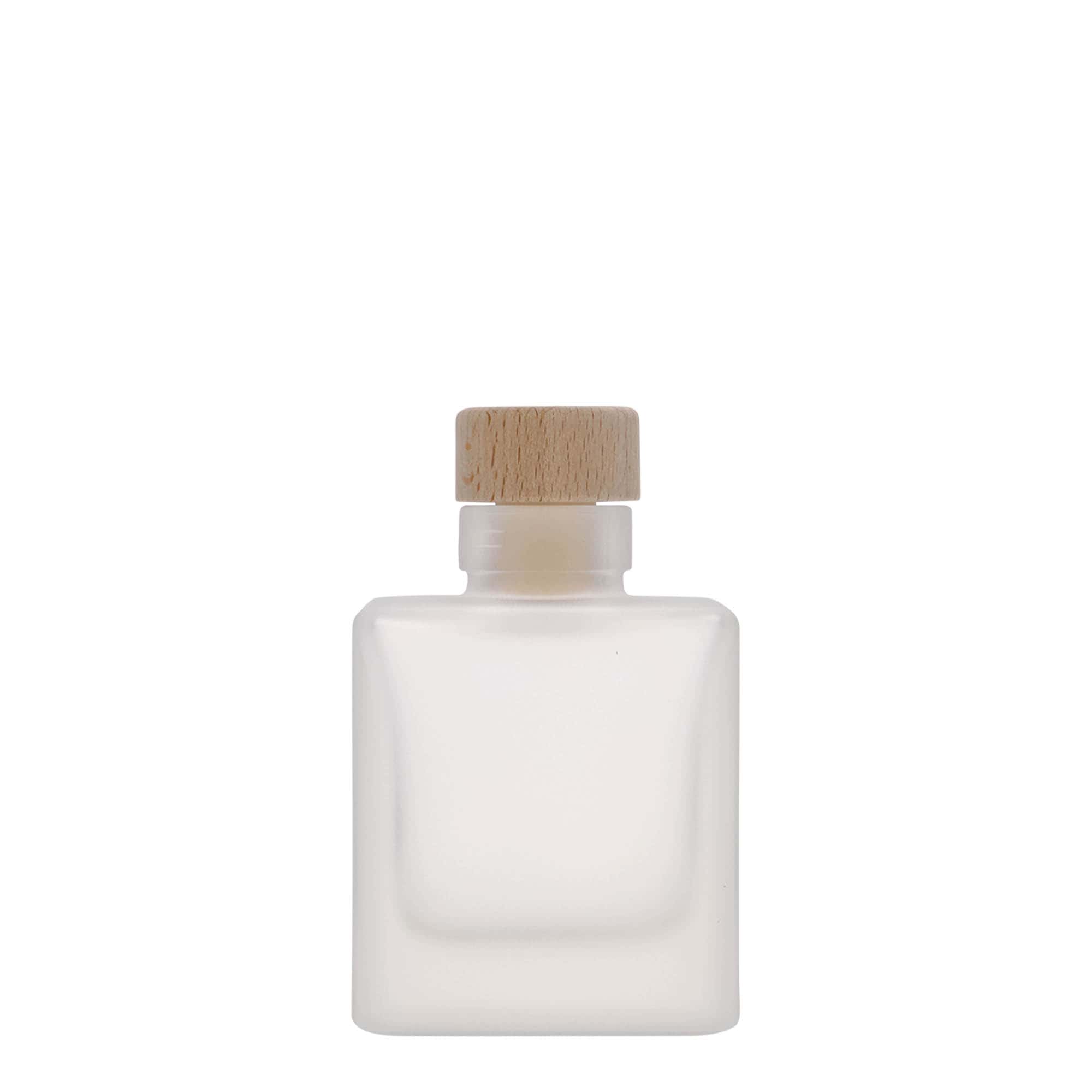 100 ml szklana butelka „Cube”, kwadratowa, matowa, szyjka: korek 100 ml szklana butelka „Cube”, kwadratowa, matowa, szyjka: korek