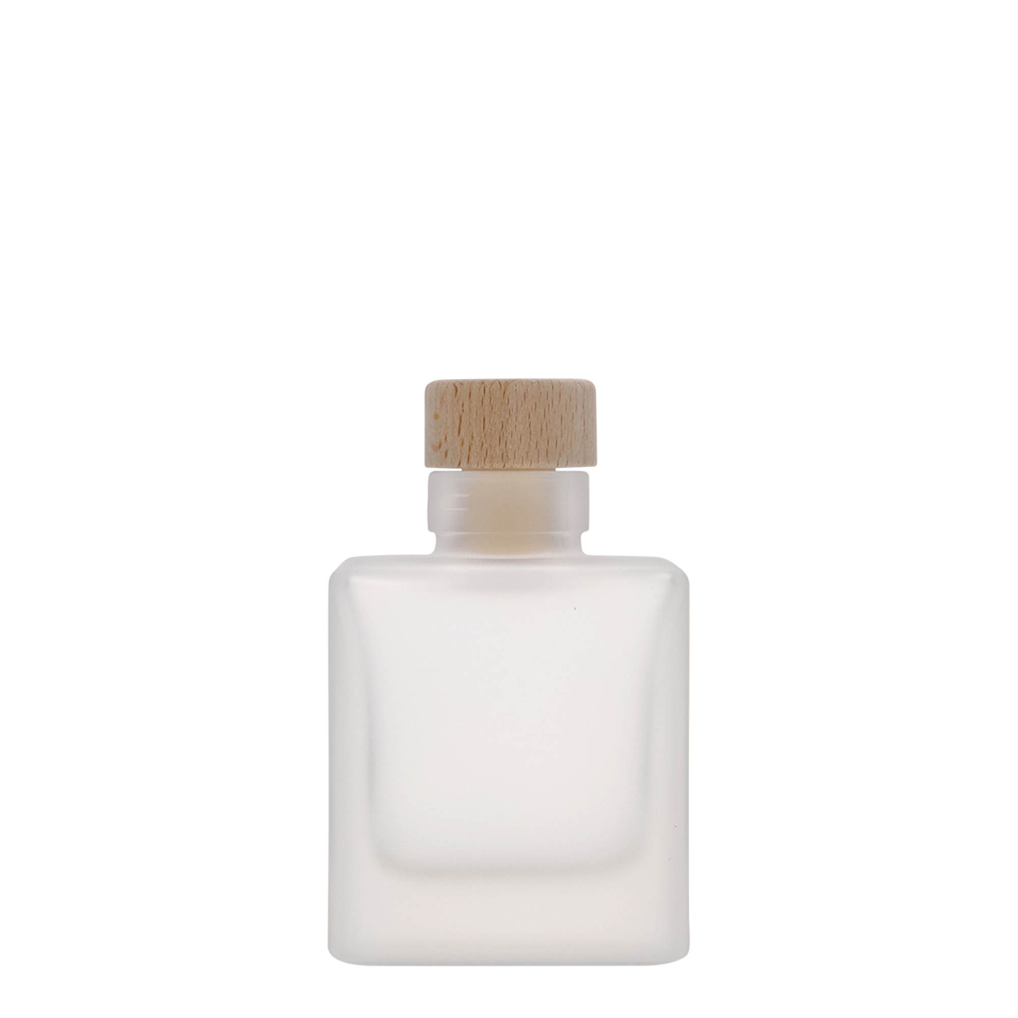 100 ml szklana butelka „Cube”, kwadratowa, matowa, szyjka: korek 100 ml szklana butelka „Cube”, kwadratowa, matowa, szyjka: korek