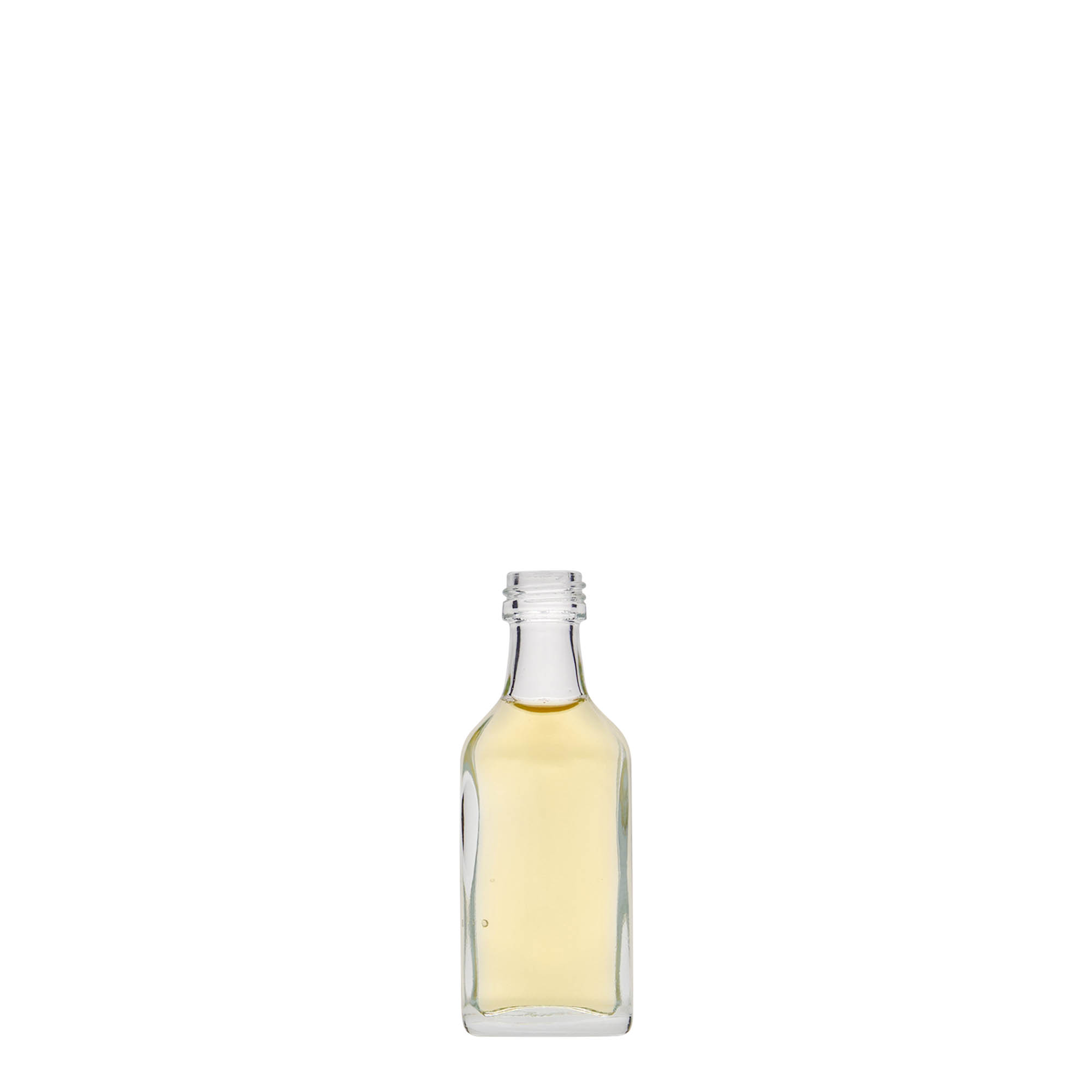 20 ml butelka kieszonkowa, prostokątna, szkło, szyjka: PP 18 20 ml butelka kieszonkowa, prostokątna, szkło, szyjka: PP 18
