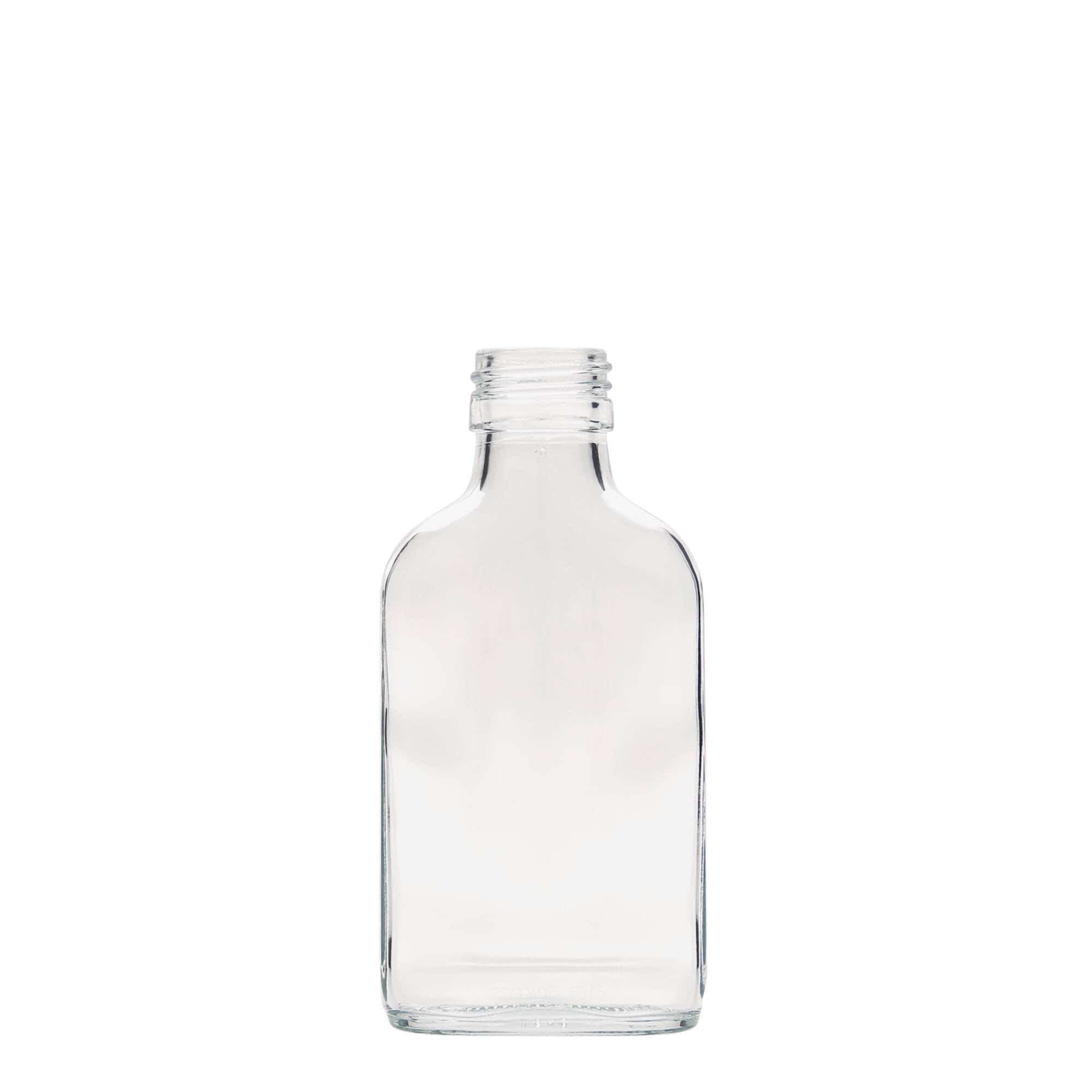 100 ml butelka kieszonkowa, prostokątna, szkło, gwint: PP 28