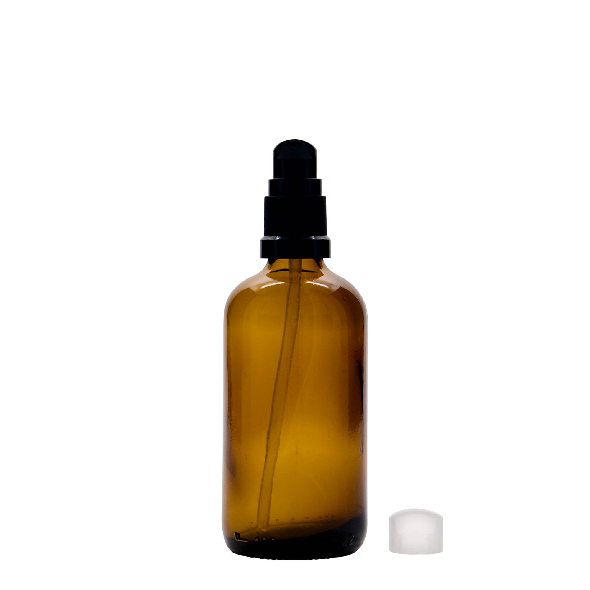 100 ml butelka medyczna z pompką do lotionu, szkło, brązowa, gwint: DIN 18 100 ml butelka medyczna z pompką do lotionu, szkło, brązowa, gwint: DIN 18