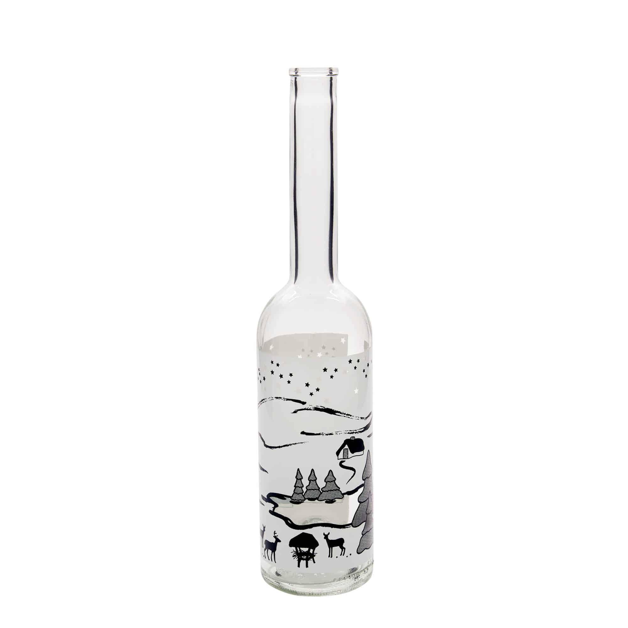 500 ml butelka szklana 'Opera', wzór: zimowe marzenie bianco, zamknięcie: korek