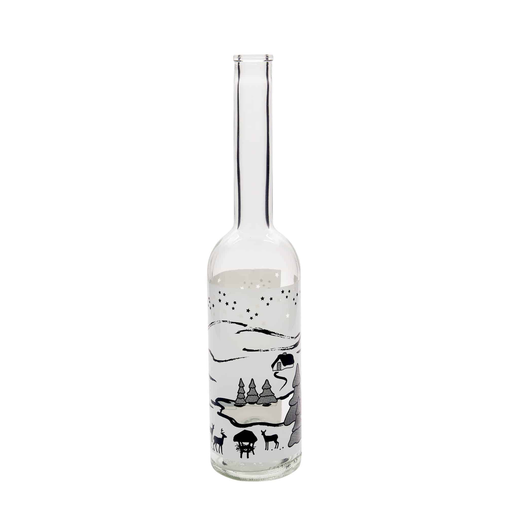 500 ml butelka szklana 'Opera', motyw: Zimowy sen-Bianco, szyjka: korek