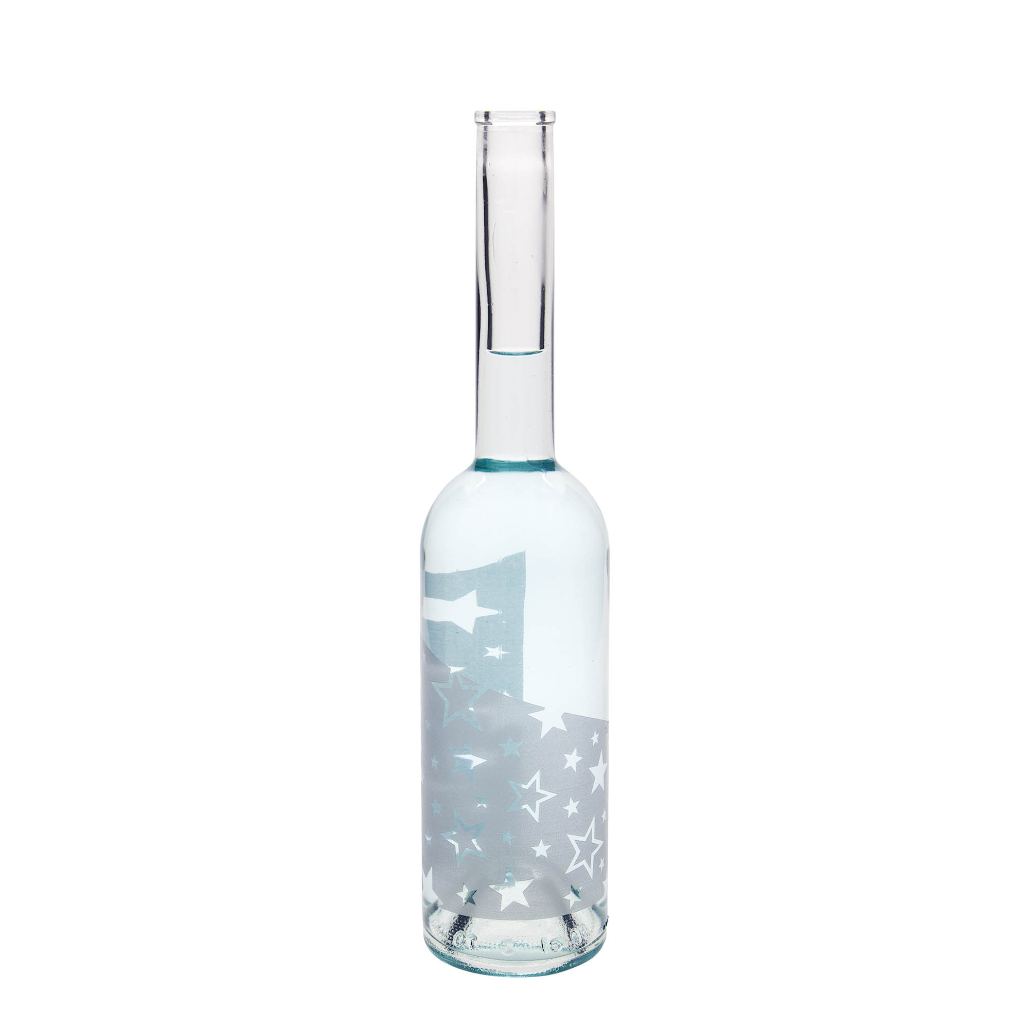 500 ml butelka szklana 'Opera', motyw: srebrne gwiazdki, szyjka: korek