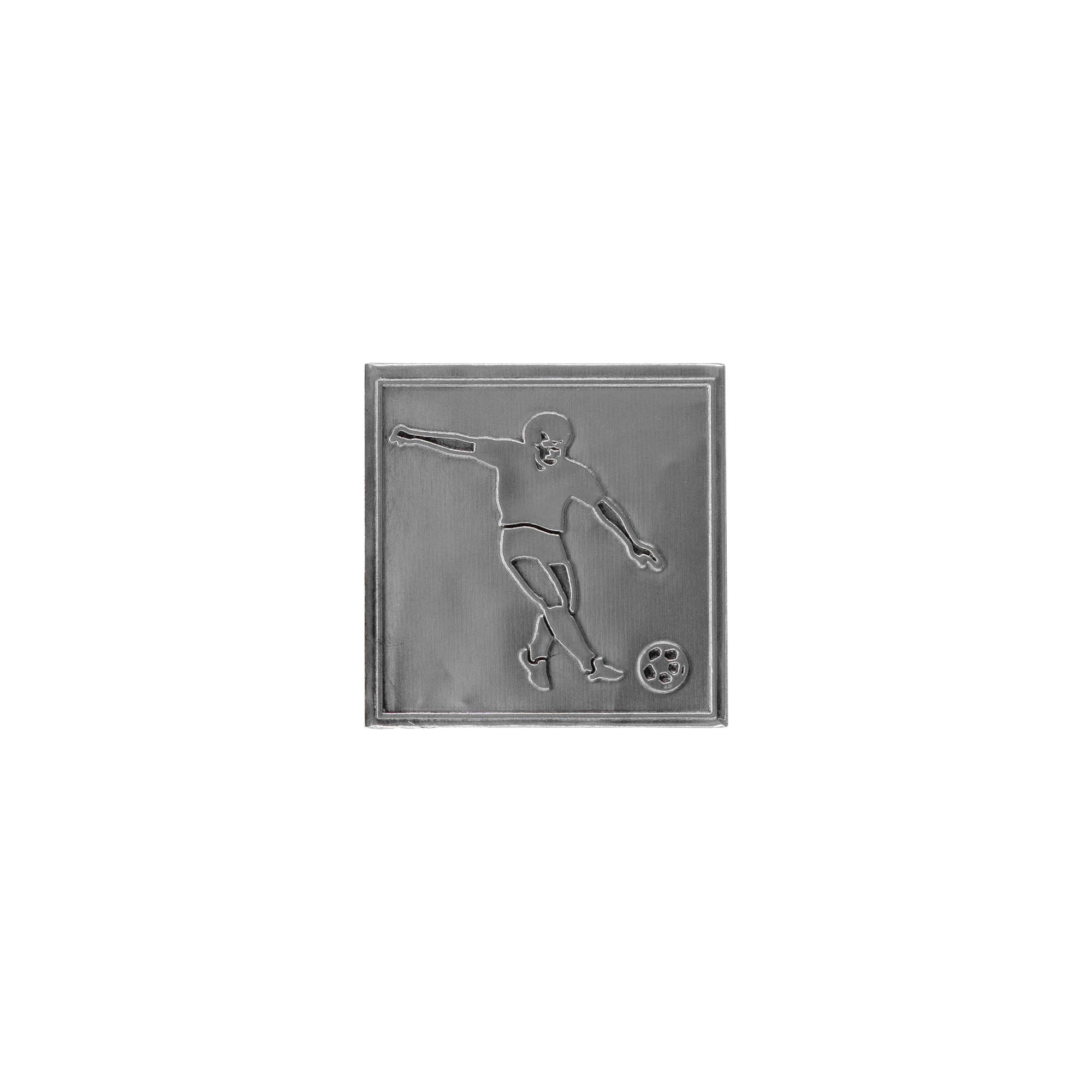 Etykieta cynowa 'Piłka nożna', kwadratowa, metal, kolor srebrny
