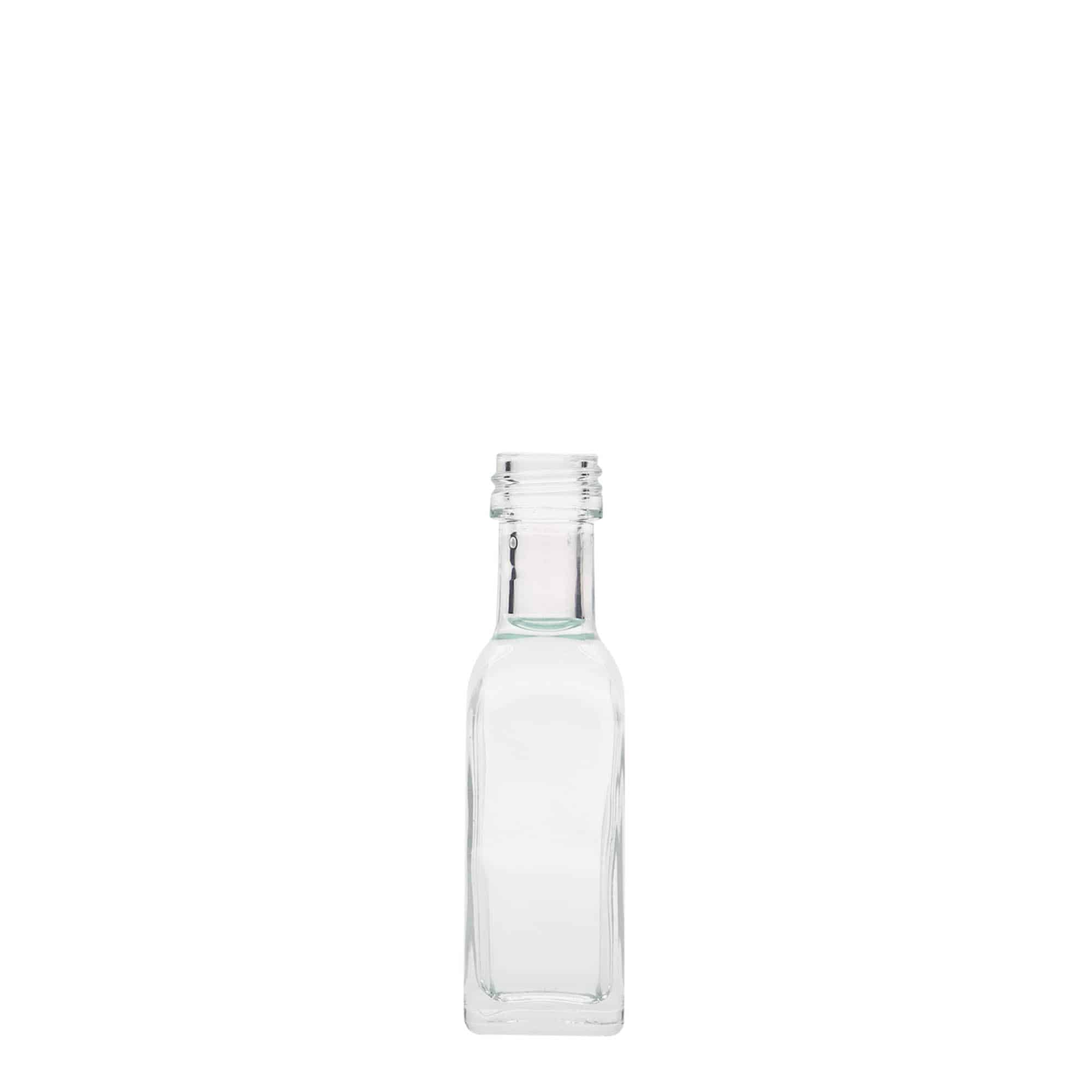 20 ml butelka szklana 'Marasca', kwadratowa, szyjka: PP 18 20 ml butelka szklana 'Marasca', kwadratowa, szyjka: PP 18