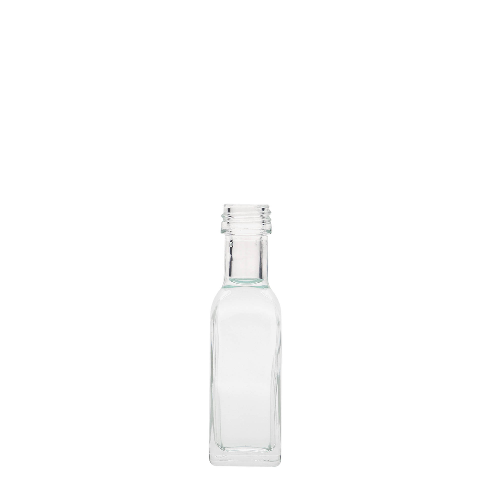 20 ml butelka szklana 'Marasca', kwadratowa, szyjka: PP 18 20 ml butelka szklana 'Marasca', kwadratowa, szyjka: PP 18