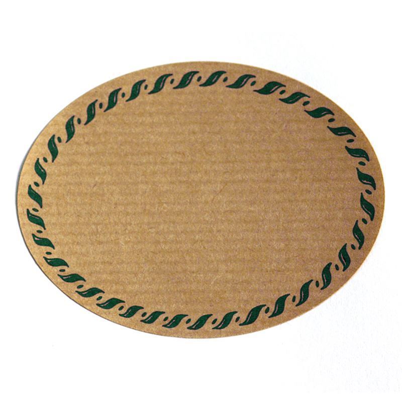 Duża etykieta naturalna 'Kordelrand', owalna, papier, kolor zielono-brązowy