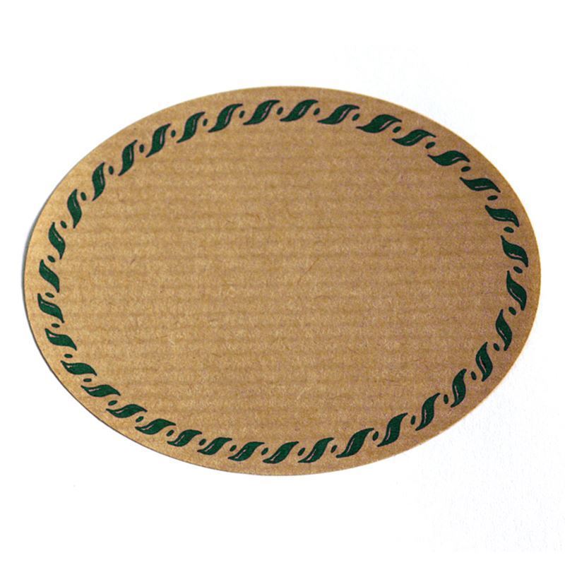 Duża etykieta naturalna 'Kordelrand', owalna, papier, kolor zielono-brązowy Duża etykieta naturalna 'Kordelrand', owalna, papier, kolor zielono-brązowy