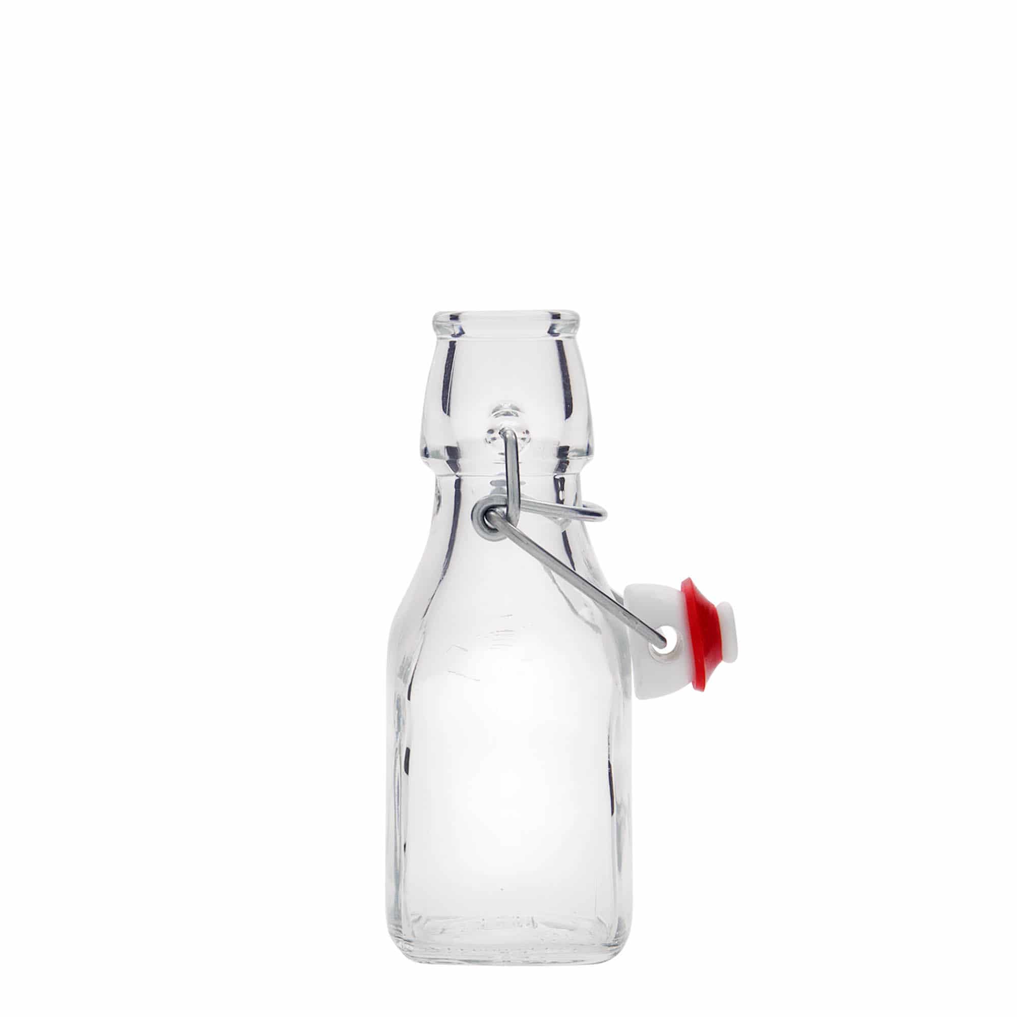 125 ml butelka szklana „Swing”, kwadratowa, szyjka: zamknięcie na druciany zatrzask