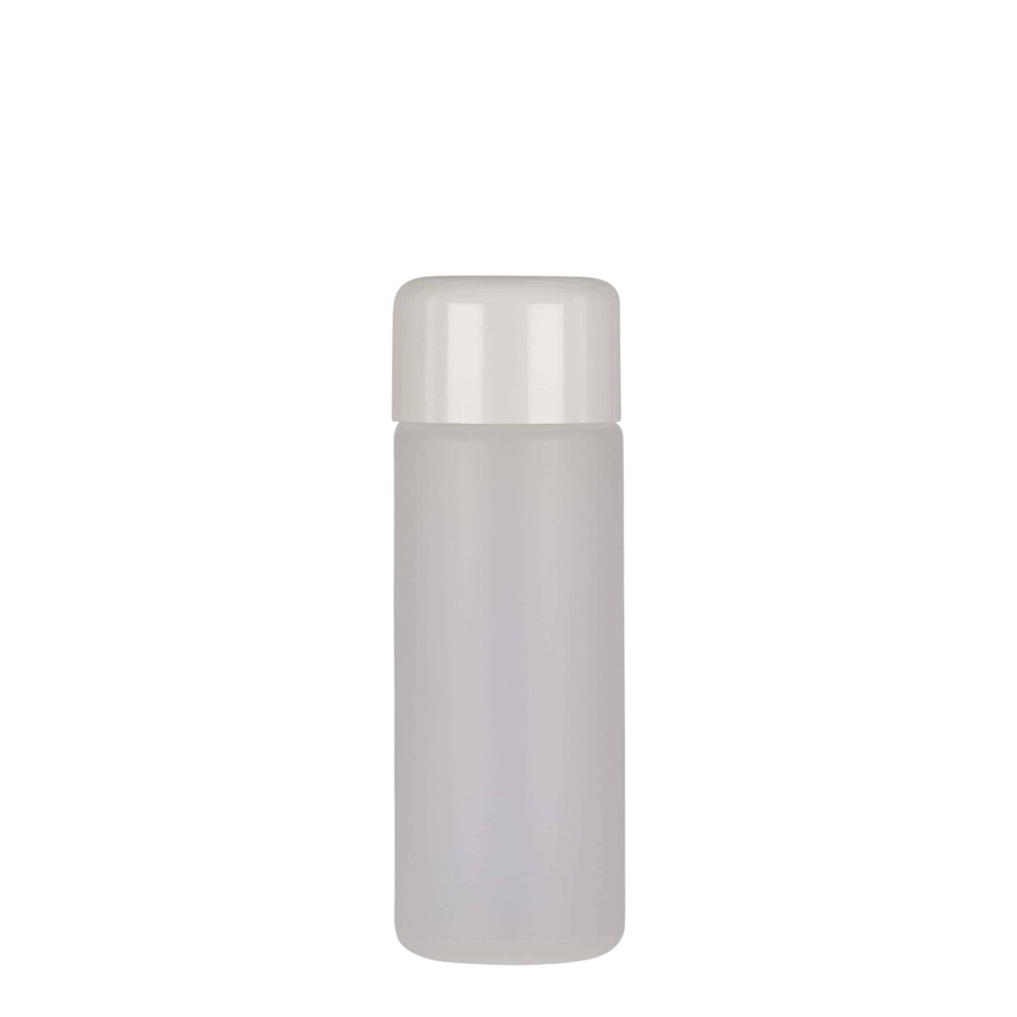 100 ml butelka okrągła, tworzywo sztuczne PE, naturalny kolor, szyjka: zakrętka 100 ml butelka okrągła, tworzywo sztuczne PE, naturalny kolor, szyjka: zakrętka