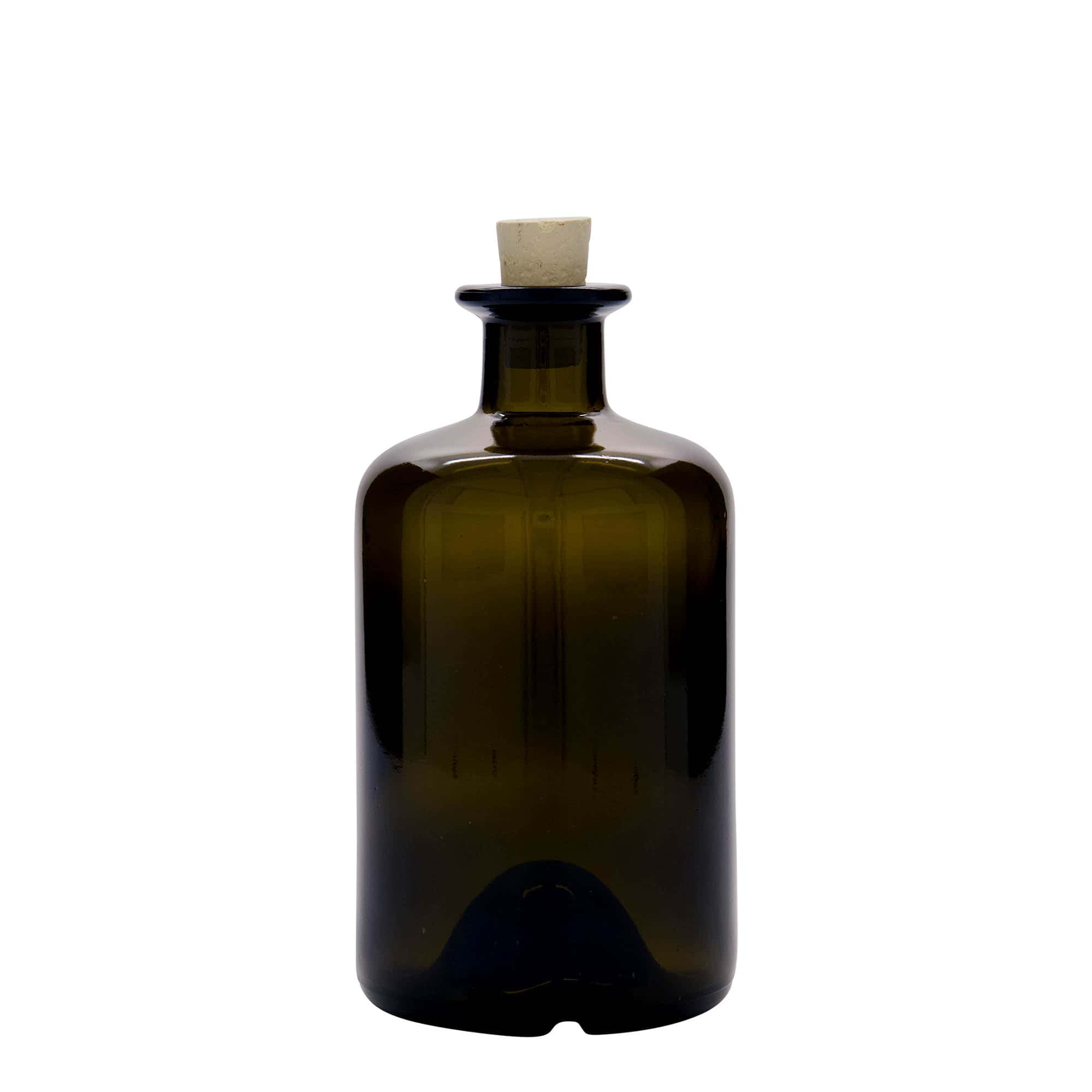 500 ml butelka szklana apteczna, kolor zielony antyczny, zamknięcie: korek