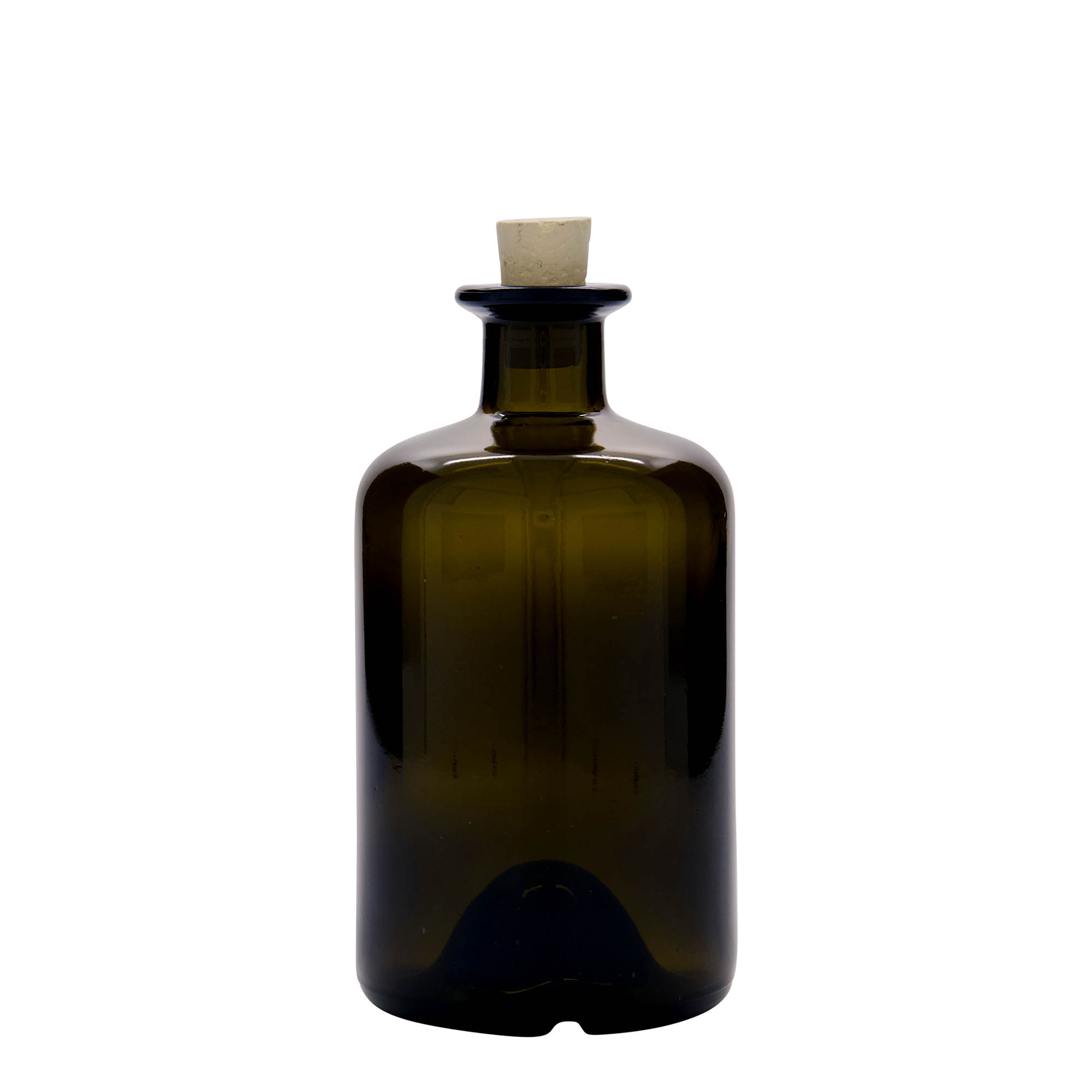 500 ml butelka szklana aptekarska, antyczny zielony, szyjka: korek