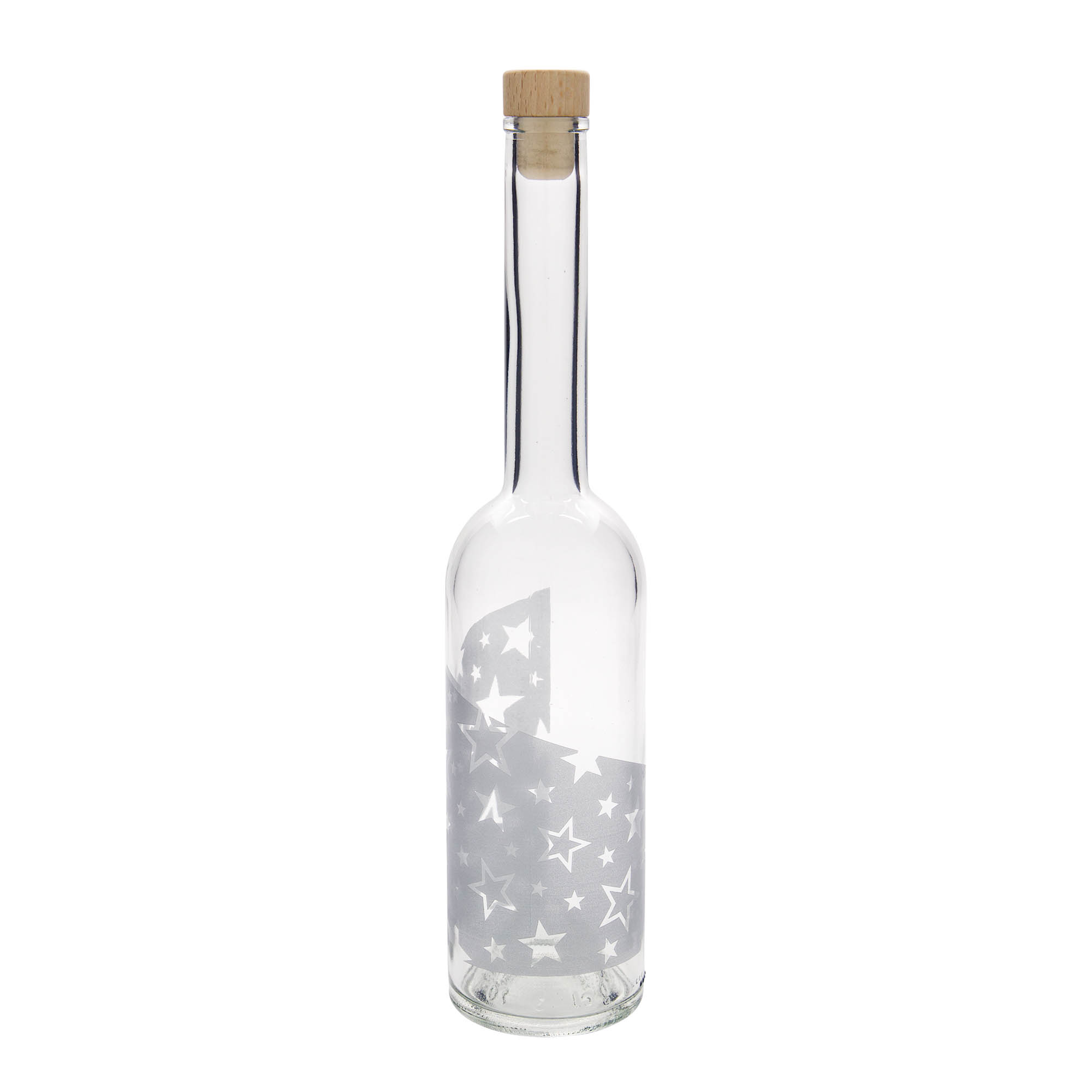 500 ml butelka szklana 'Opera', motyw: srebrne gwiazdki, szyjka: korek 500 ml butelka szklana 'Opera', motyw: srebrne gwiazdki, szyjka: korek